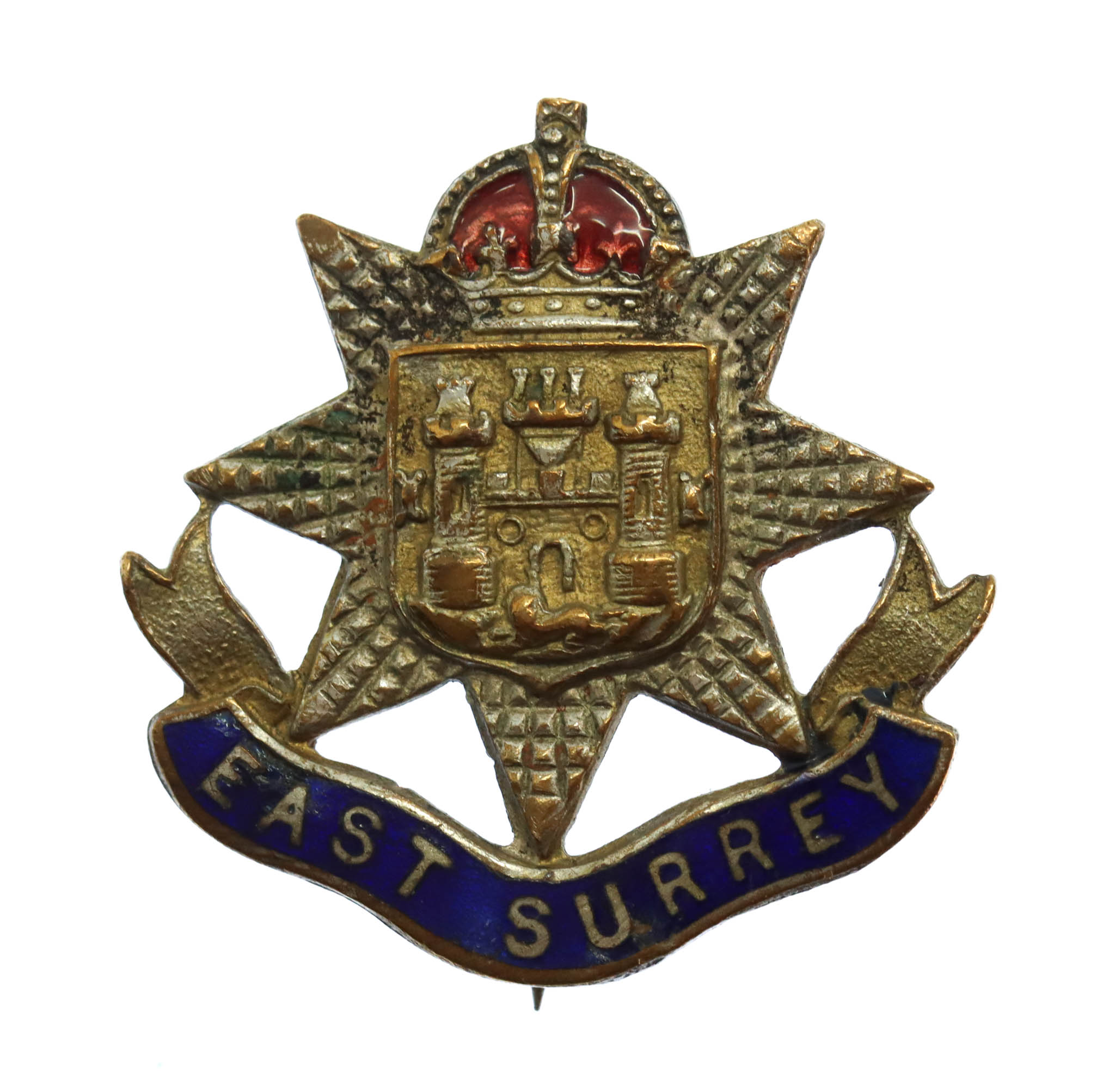 East Surrey Regiment Enamelled Sweetheart Brooch - King's Crown