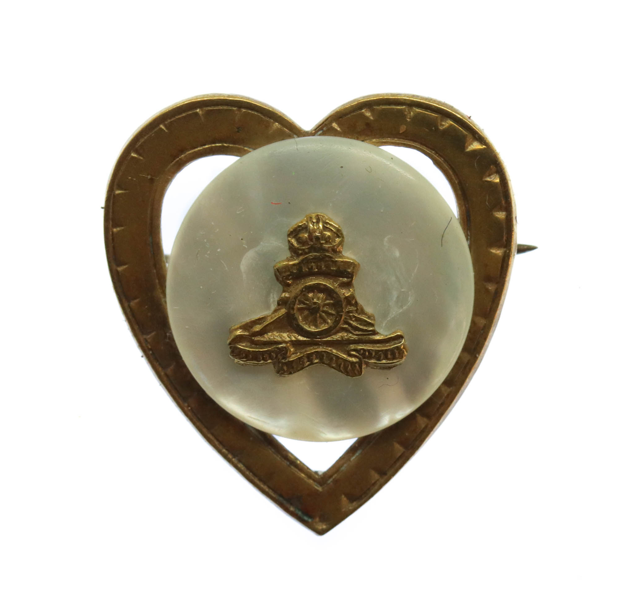 Royal Artillery Mother of Pearl on Brass Heart Sweetheart Brooch
