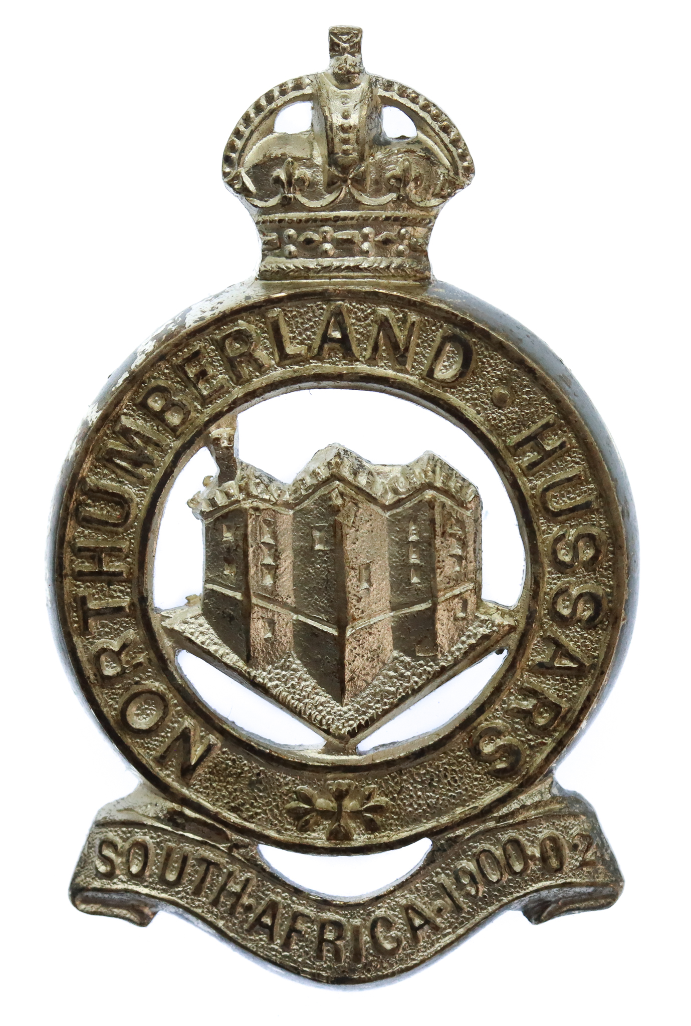 Northumberland Hussars Officer's Silvered Cap Badge - King's Crown