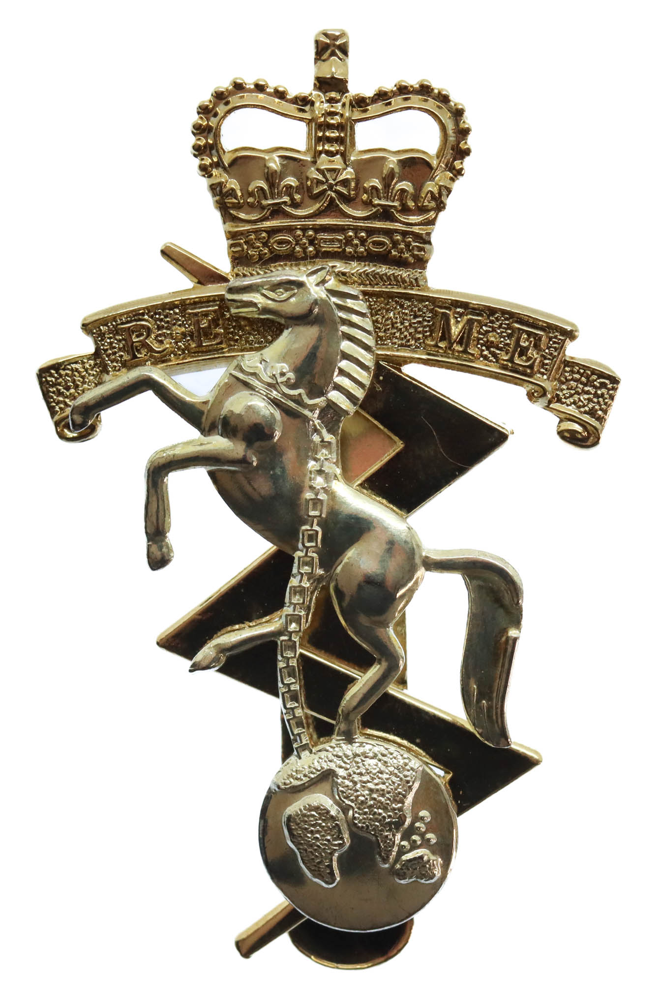 Royal Electrical & Mechanical Engineers (R.E.M.E.) Anodised (Staybrite) Cap Badge