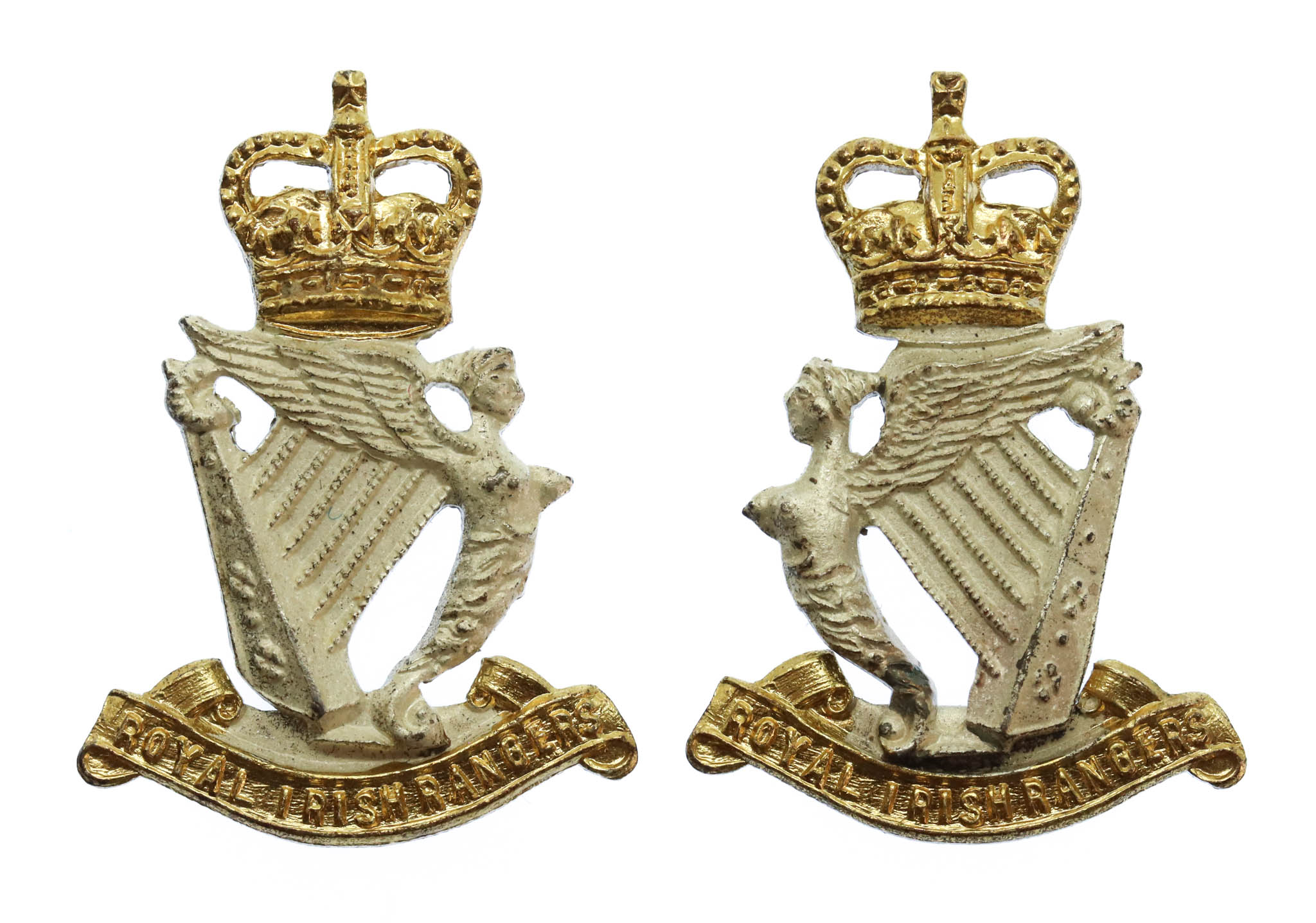 Pair of Royal Irish Rangers Officer's Collar Badges
