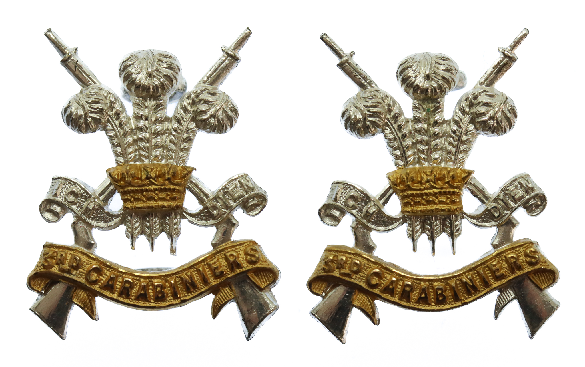 Pair of 3rd Carabiniers Officer's Collar Badges
