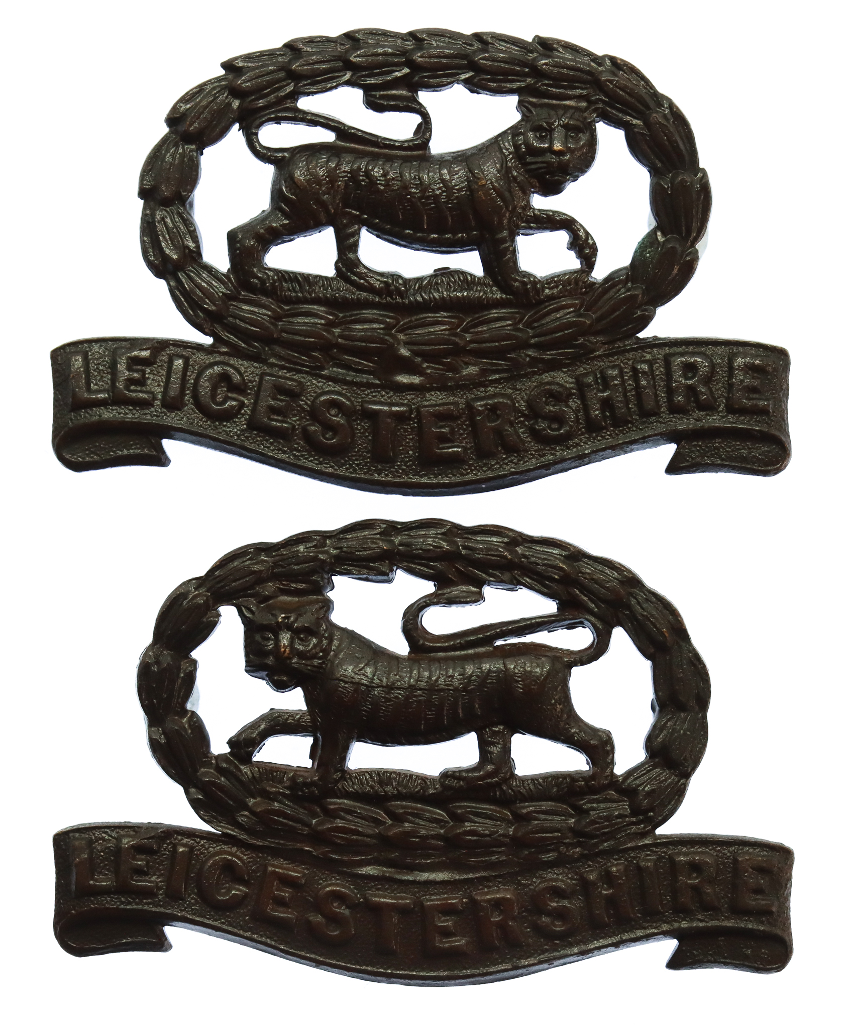 Pair of Leicestershire Regiment Officer's Service Dress Collar Badges
