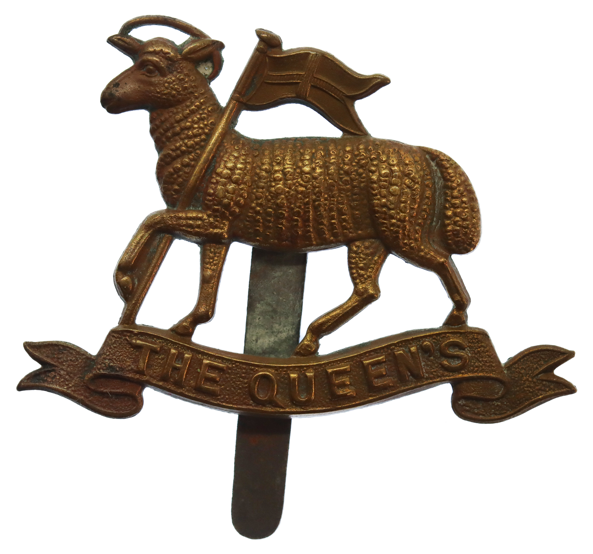 The Queen's (Royal West Surrey) Regiment WW1 All Brass Economy Cap Badge
