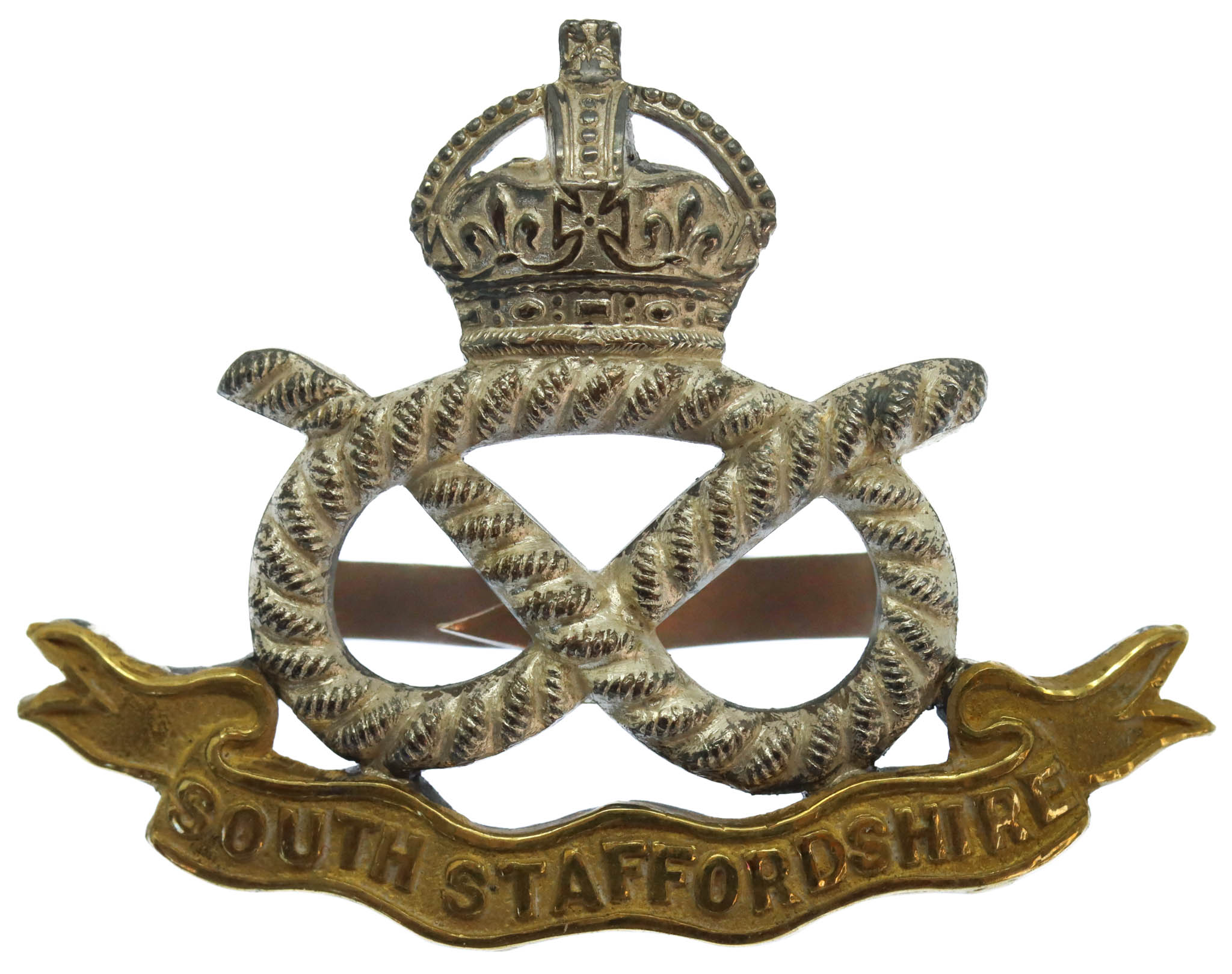 South Staffordshire Regiment Officer's Silvered & Gilt Cap Badge - King's Crown
