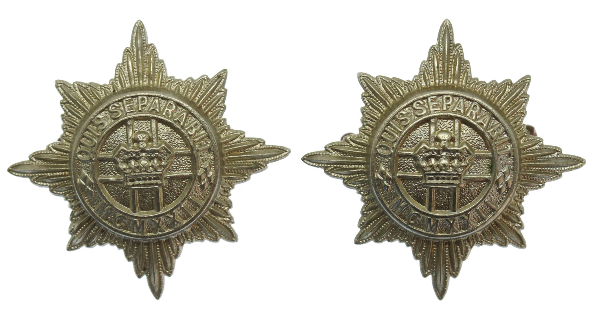 Pair of 4th/7th Royal Dragoon Guards White Metal Collar Badges 