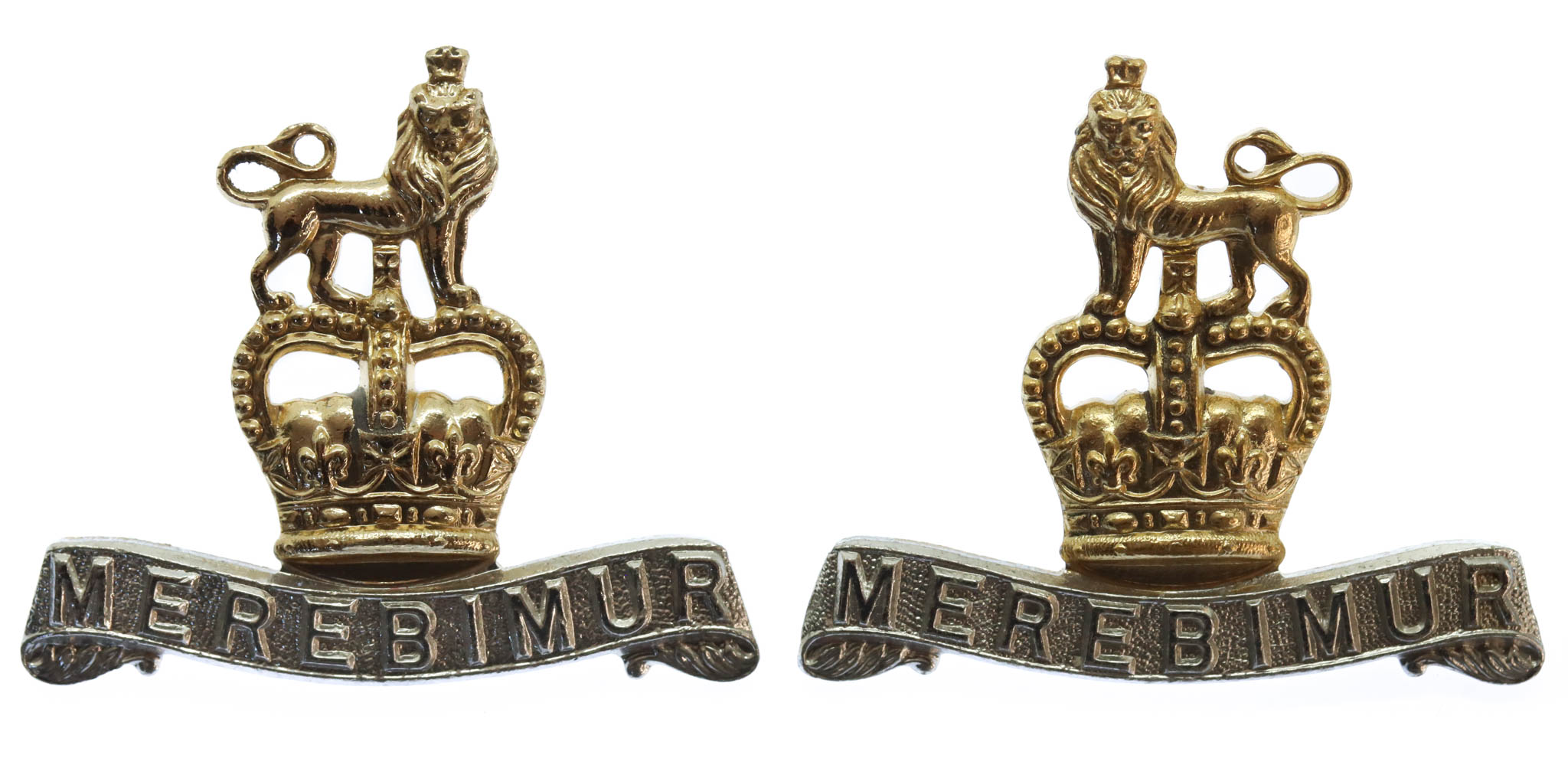 Pair of 15th/19th Hussars Anodised (Staybrite) Collar Badges