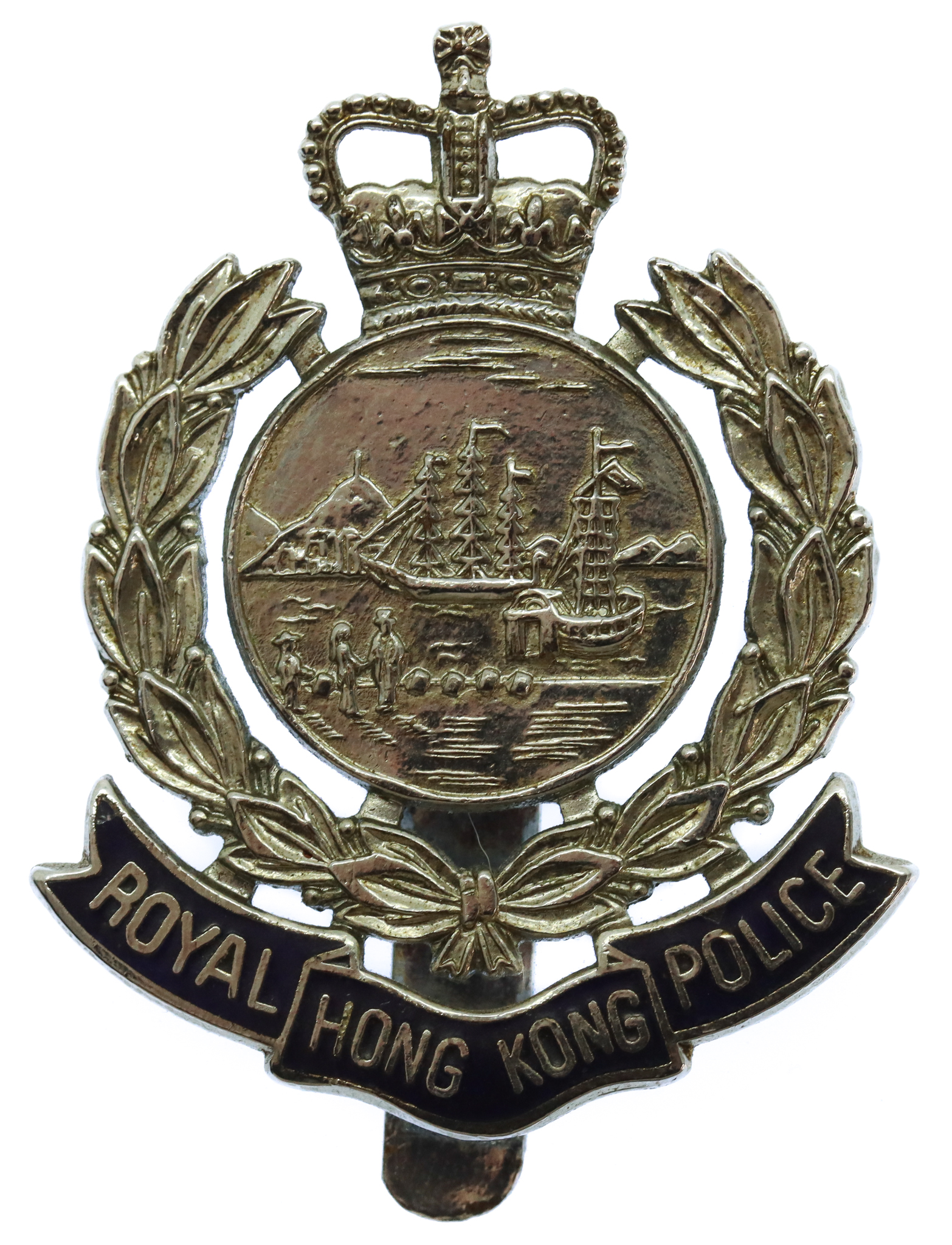 Royal Hong Kong Police Enamelled Cap Badge - Queen's Crown