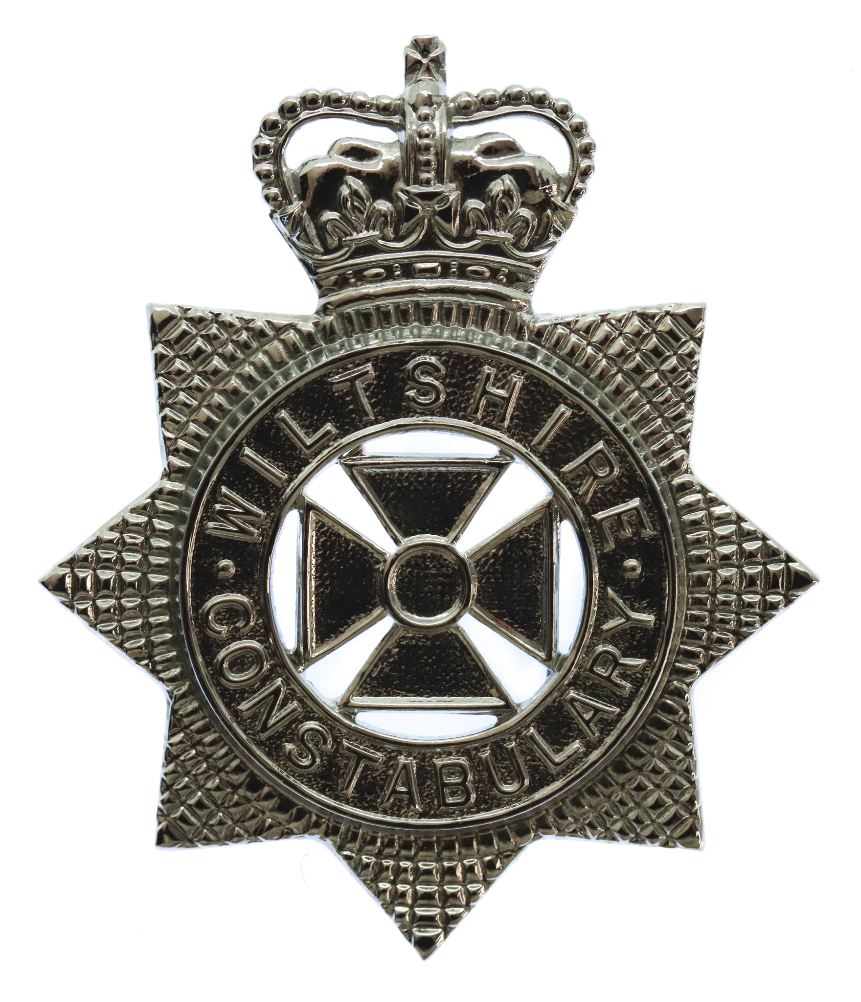 Wiltshire Constabulary Small Star Helmet Plate/Cap Badge - Queen's Crown