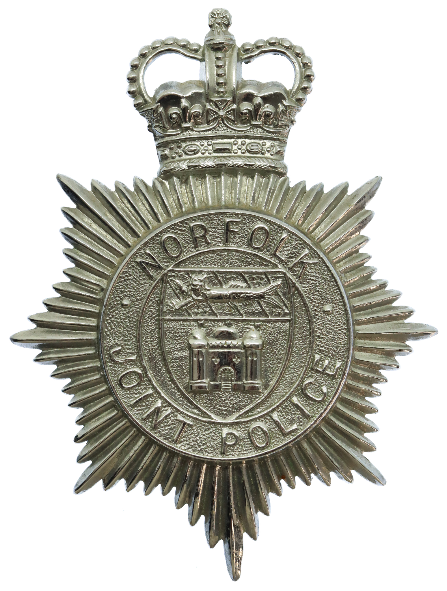 Norfolk Joint Police Helmet Plate - Queen's Crown