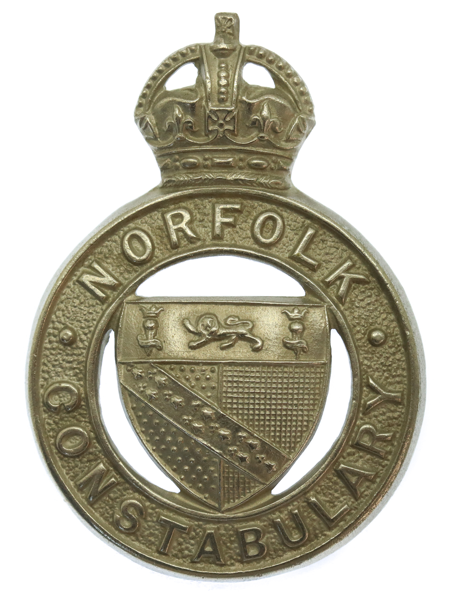 Norfolk Constabulary White Metal Cap Badge - King's Crown