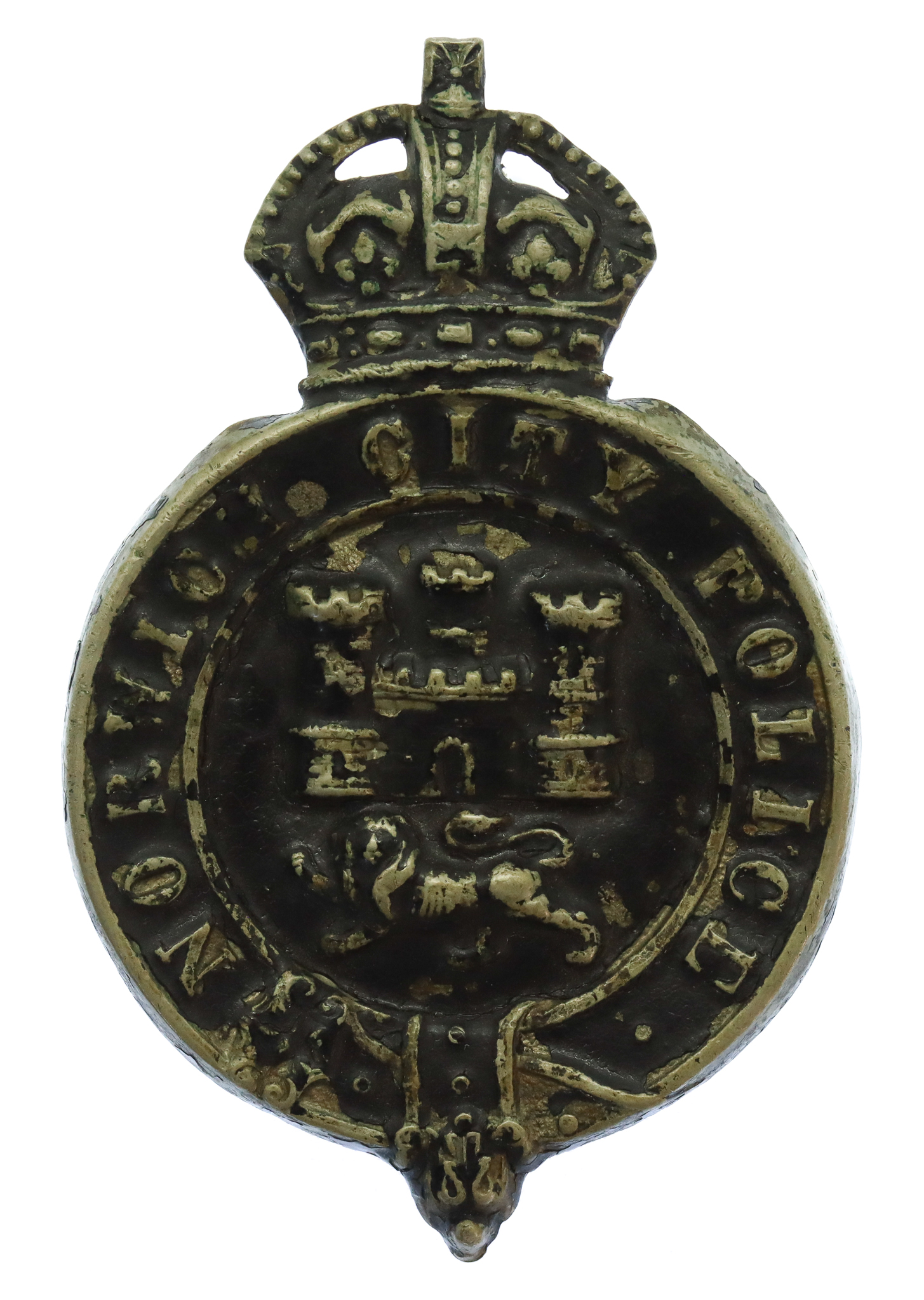 Norwich City Police Blackened Metal Helmet Plate - King's Crown