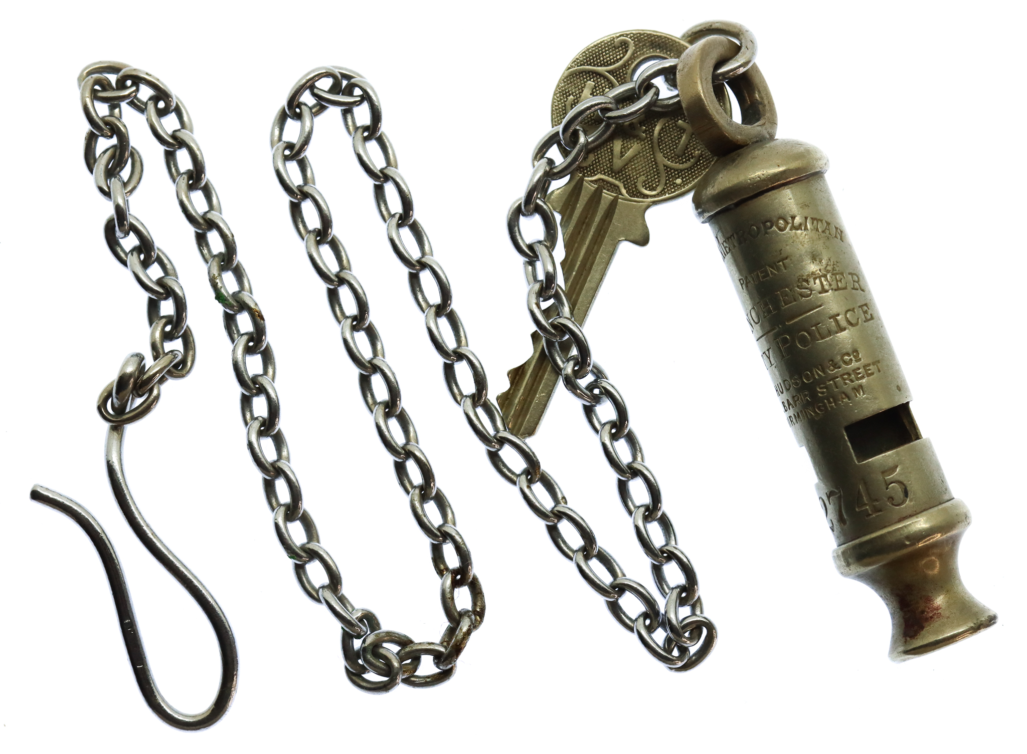 Manchester City Police 'The Metropolitan' Patent Numbered Whistle & Chain.