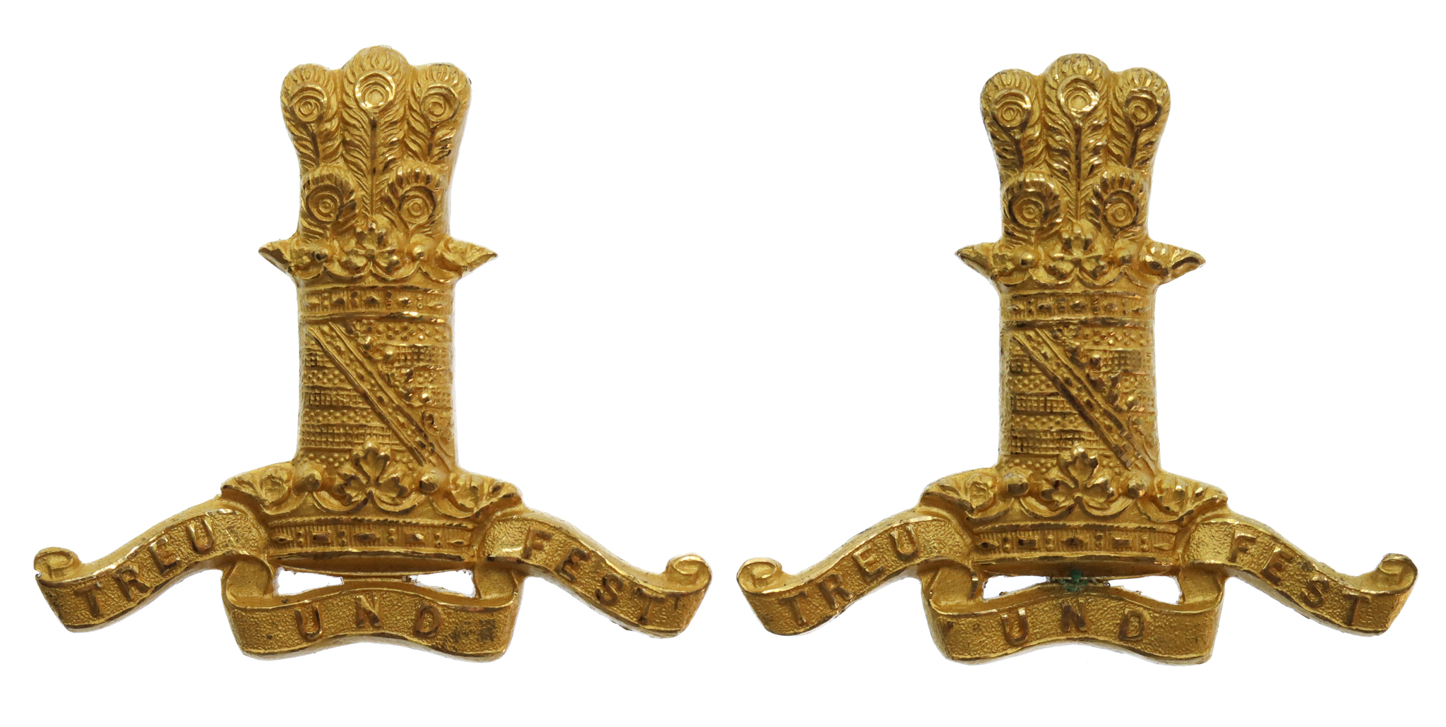 Pair of 11th Hussars (Prince Albert's Own) Officer's Gilt Collar Badges