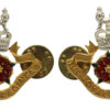 Pair of Loyal Regiment Officer's Silvered, Gilt & Enamelled Collar Badges - Queen's Crown