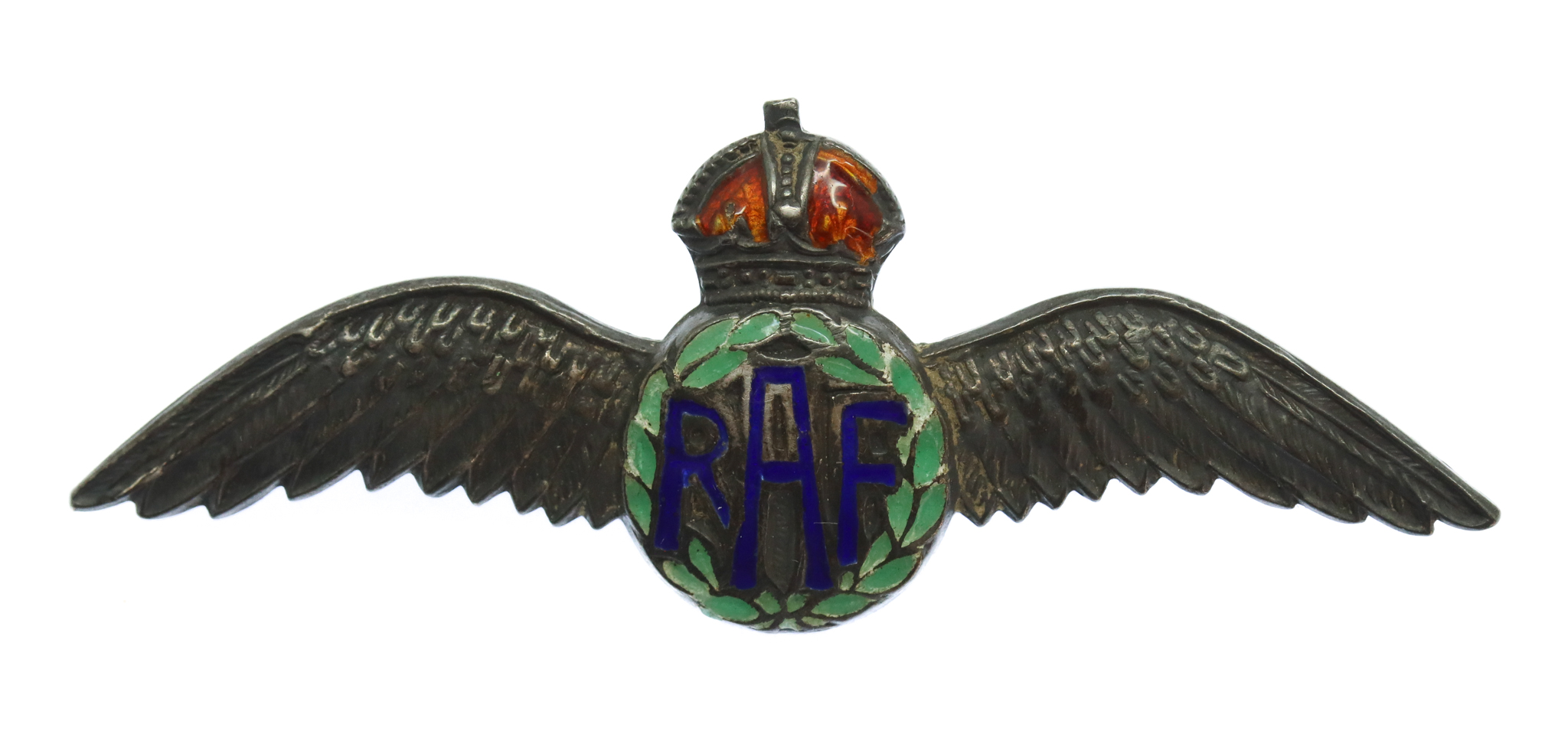 Royal Air Force (R.A.F.) Silver & Enamel Sweetheart Brooch - King's Crown