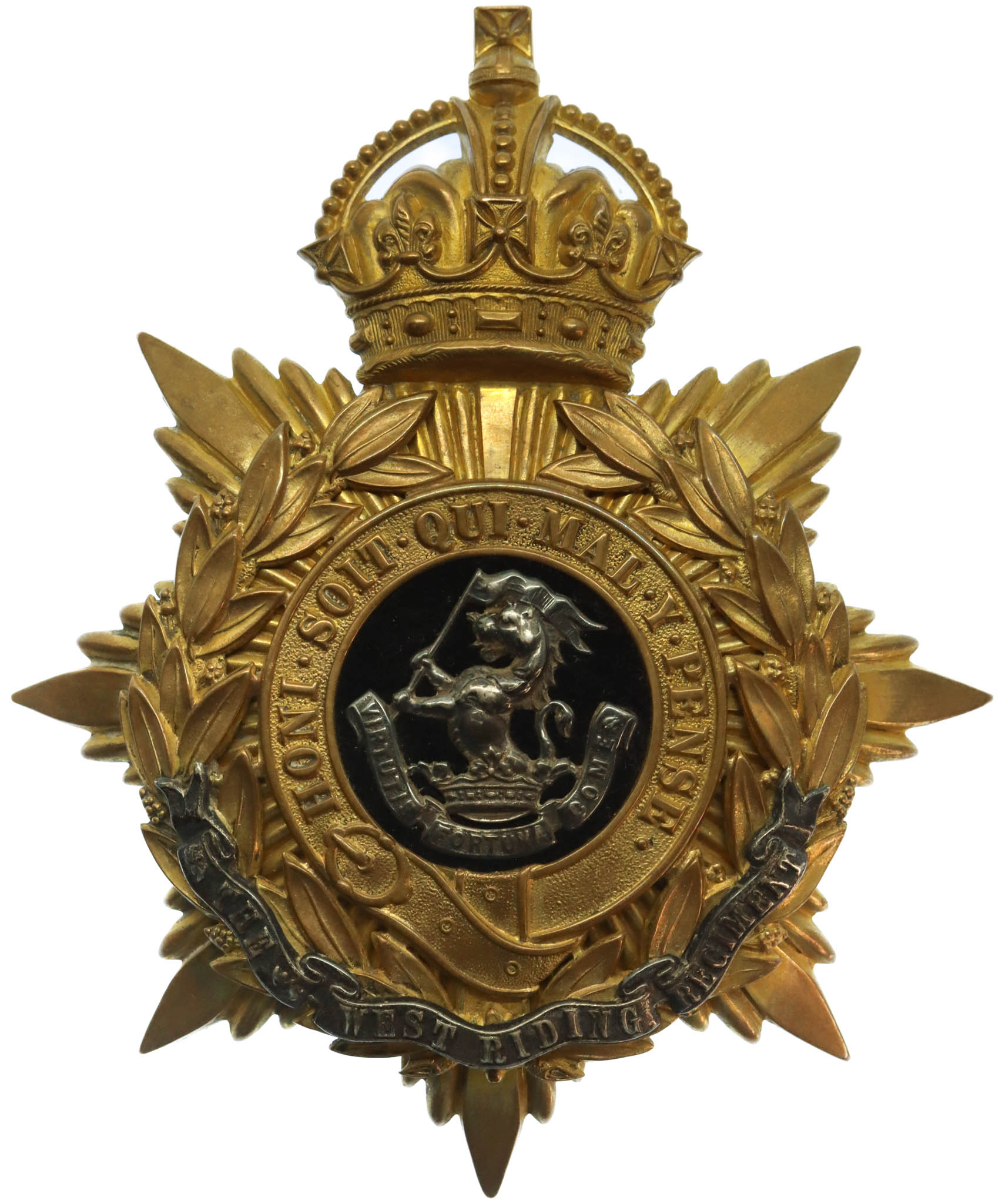 West Riding Regiment (Duke of Wellington's) Officer's Helmet Plate - King's Crown