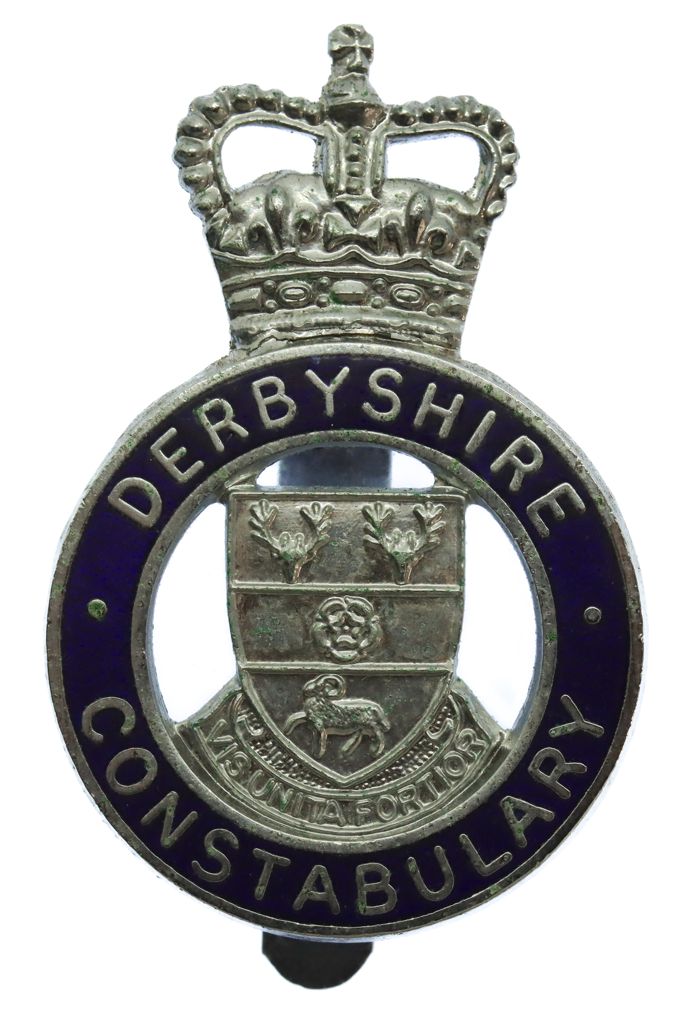 Derbyshire Constabulary Enamelled Cap Badge - Queen's Crown