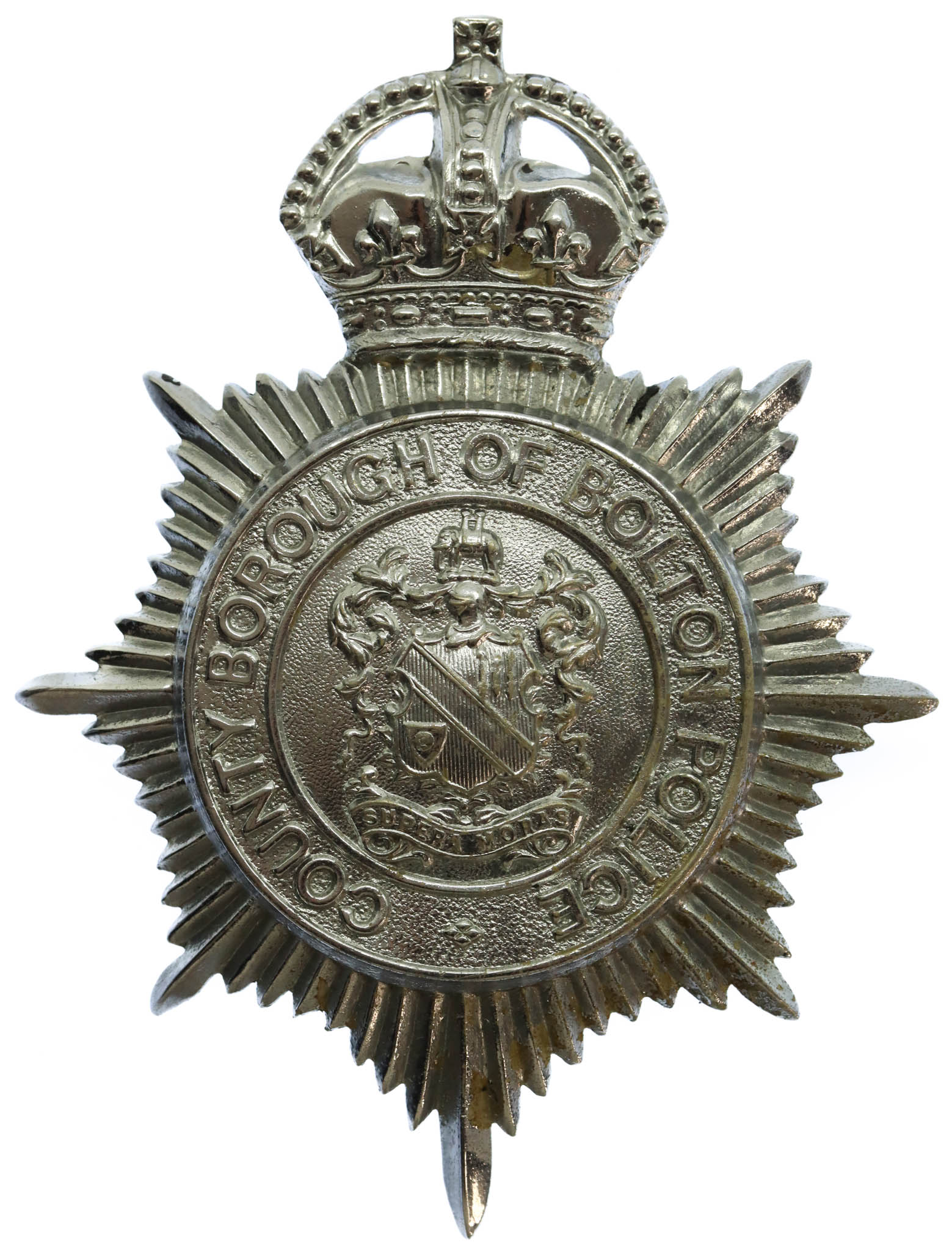 County Borough of Bolton Police Helmet Plate - King's Crown