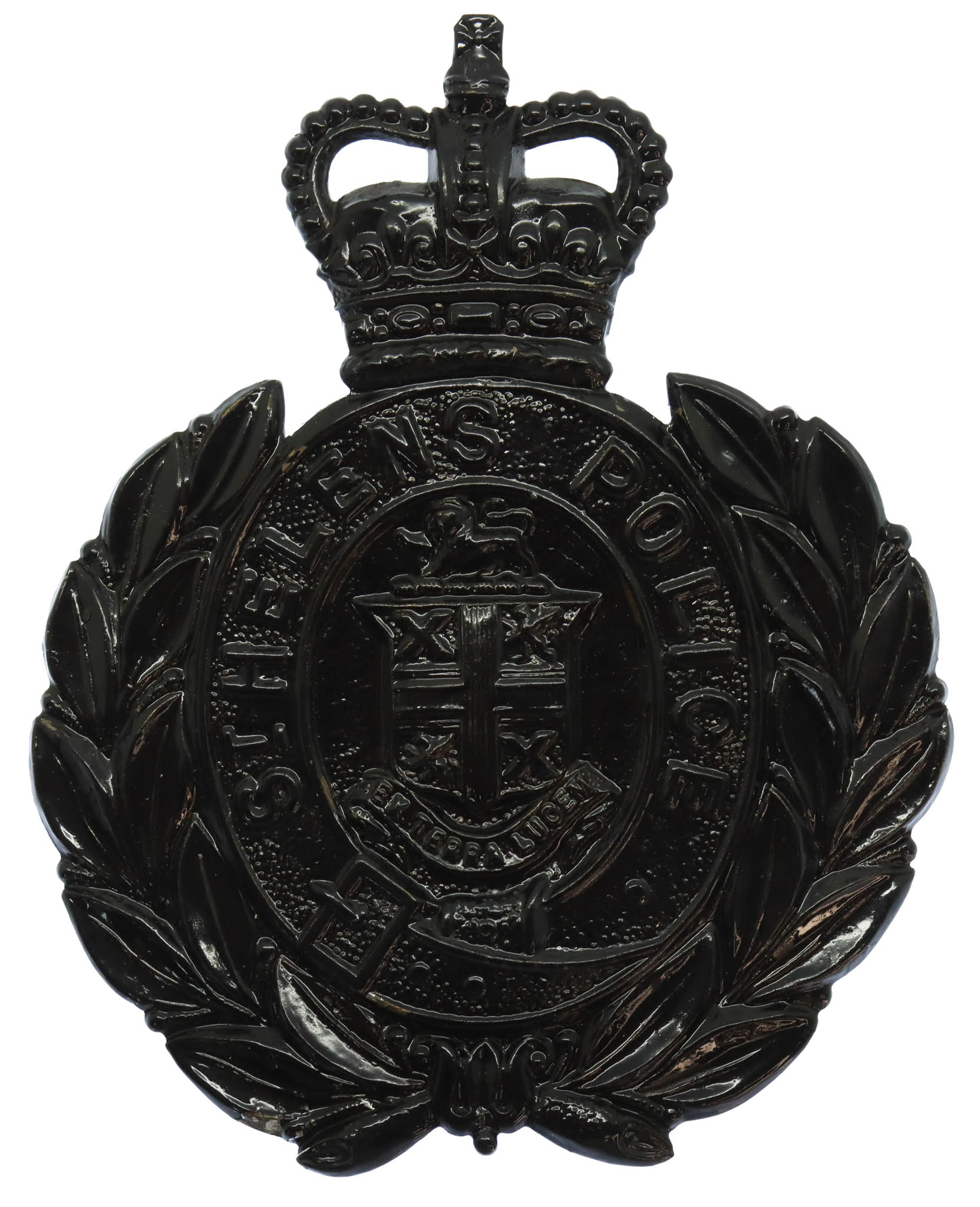 St. Helens Police Black Wreath Helmet Plate - Queen's Crown