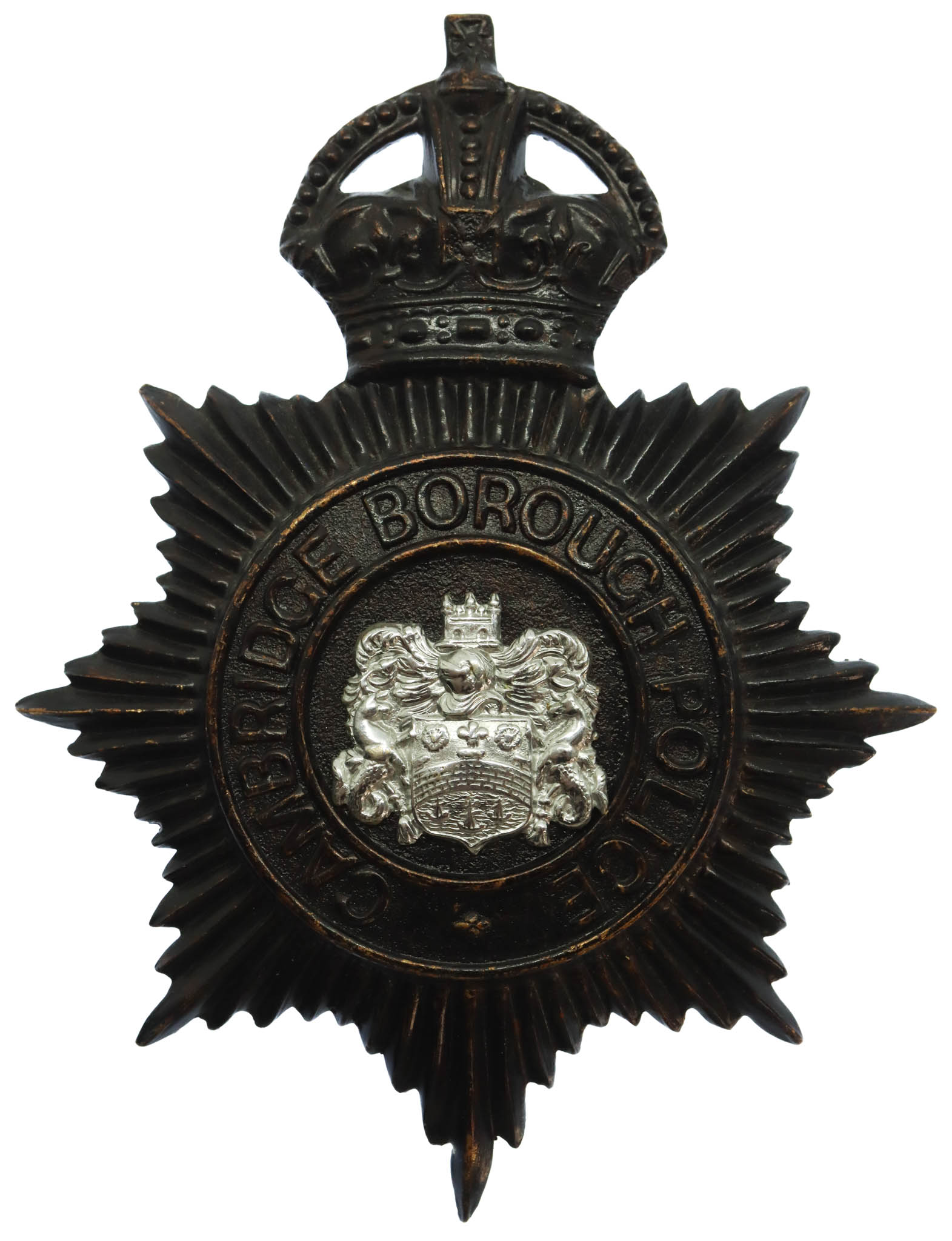 Cambridge Borough Police Night Helmet Plate - King's Crown