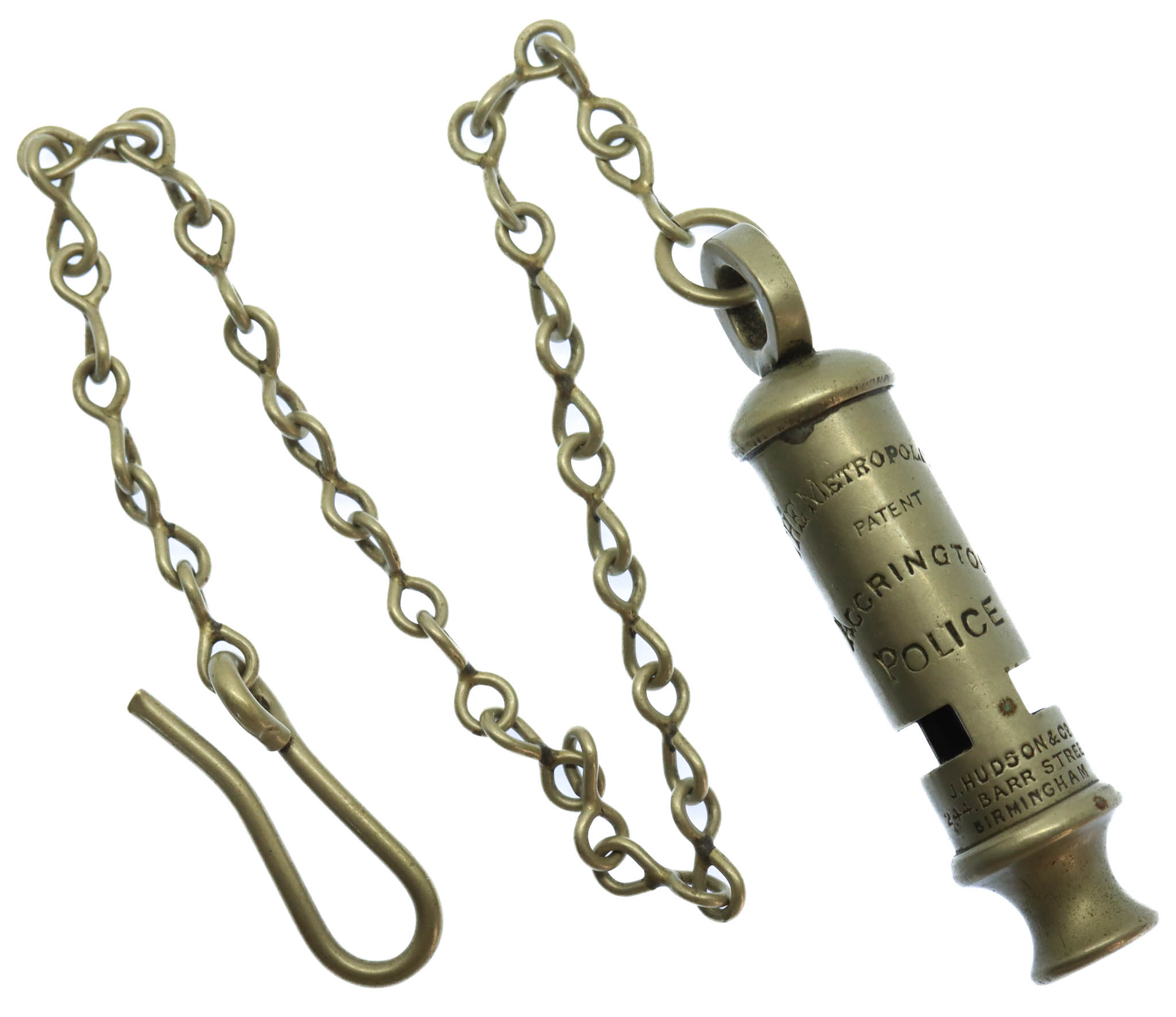 Accrington Borough Police 'The Metropolitan' Patent Police Whistle & Chain