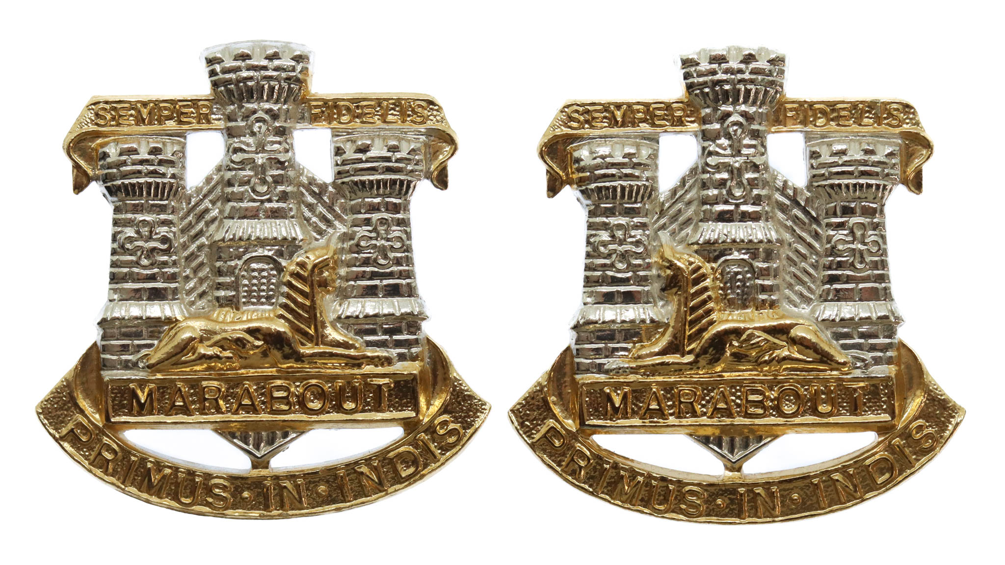 Pair of Devonshire & Dorset Regiment Anodised (Staybrite) Collar Badges