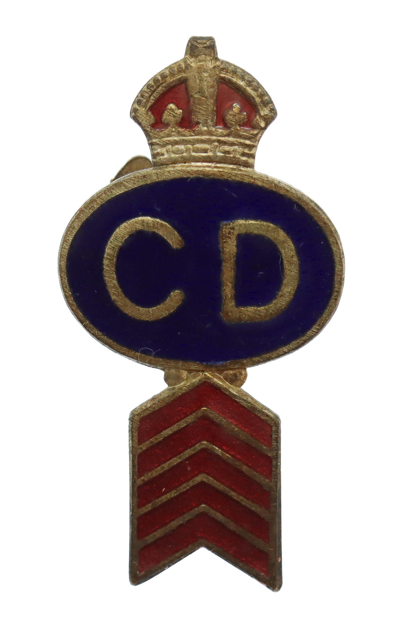 WW2 Civil Defence Enamelled Lapel Badge with 5 Years Service Chevrons