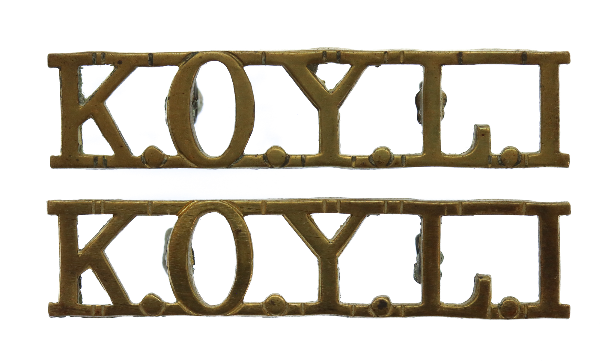 Pair of King's Own Yorkshire Light Infantry (K.O.Y.L.I.) Shoulder Titles