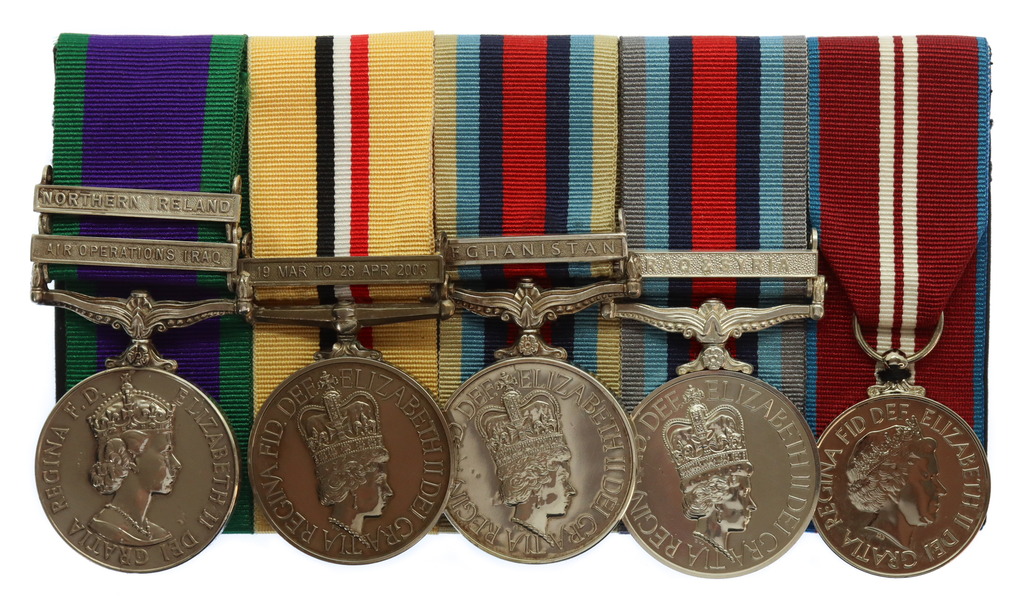 CSM (Air Operations Iraq, Northern Ireland), Iraq, OSM Afghanistan, OSM Iraq & Syria (Op Shader) and Diamond Jubilee Medal Group of Five - Sgt. G. Campbell, RAF Regiment