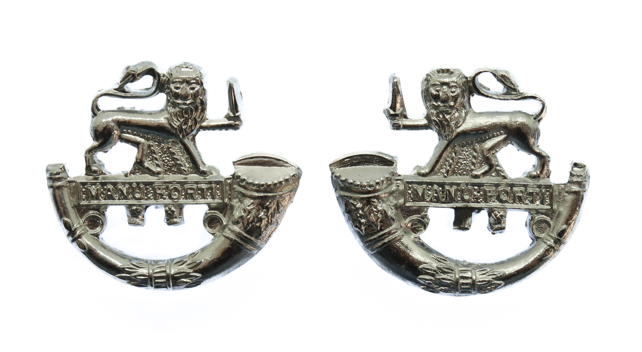 Pair of Herefordshire Light Infantry Anodised (Staybrite) Collar Badges