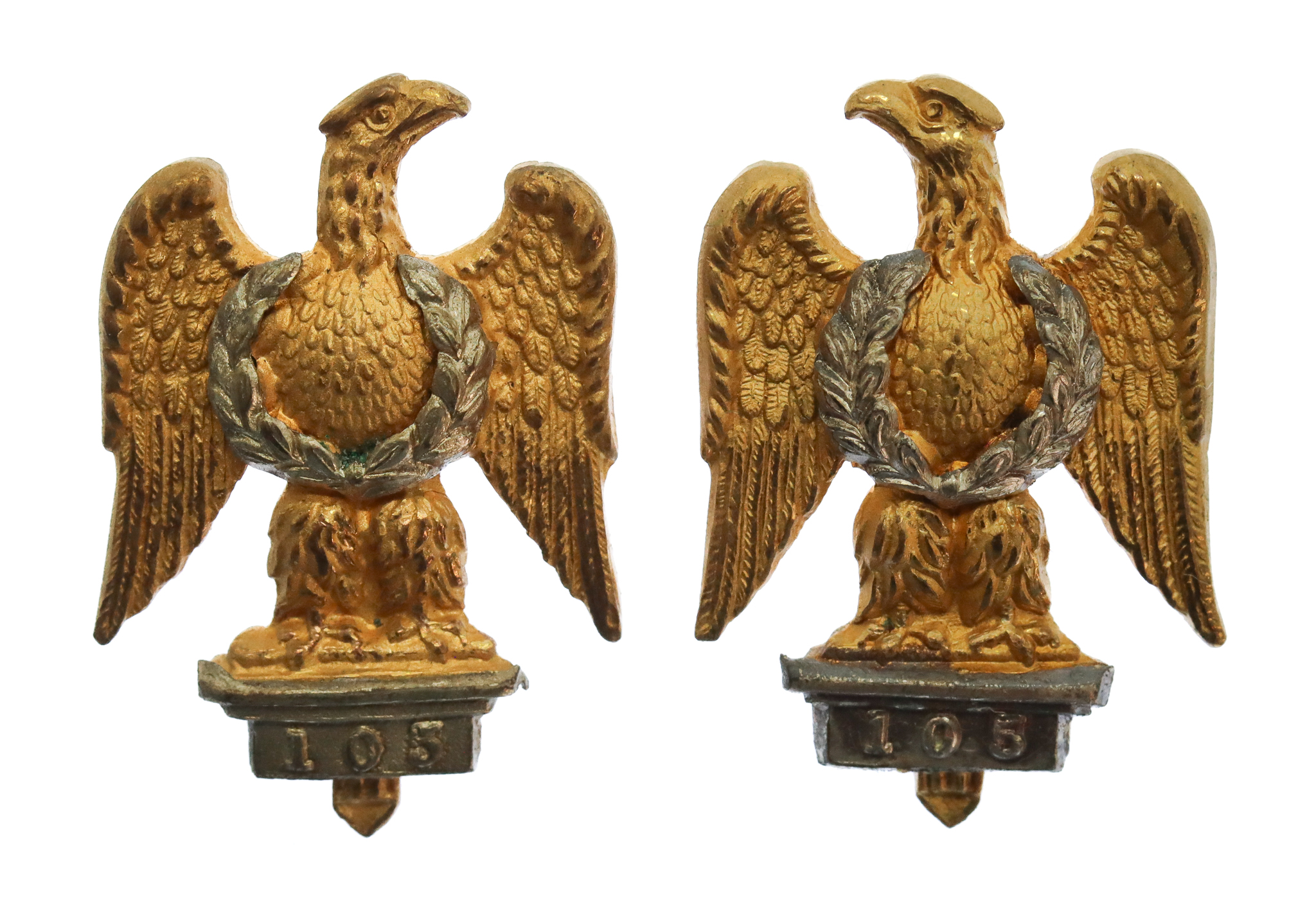 Pair of 1st Royal Dragoons Officer's Silvered & Gilt Collar Badges