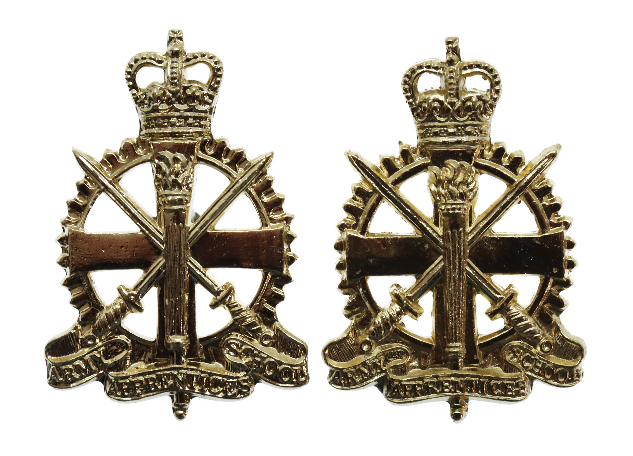 Pair of Army Apprentices School Anodised (Staybrite) Collar Badges