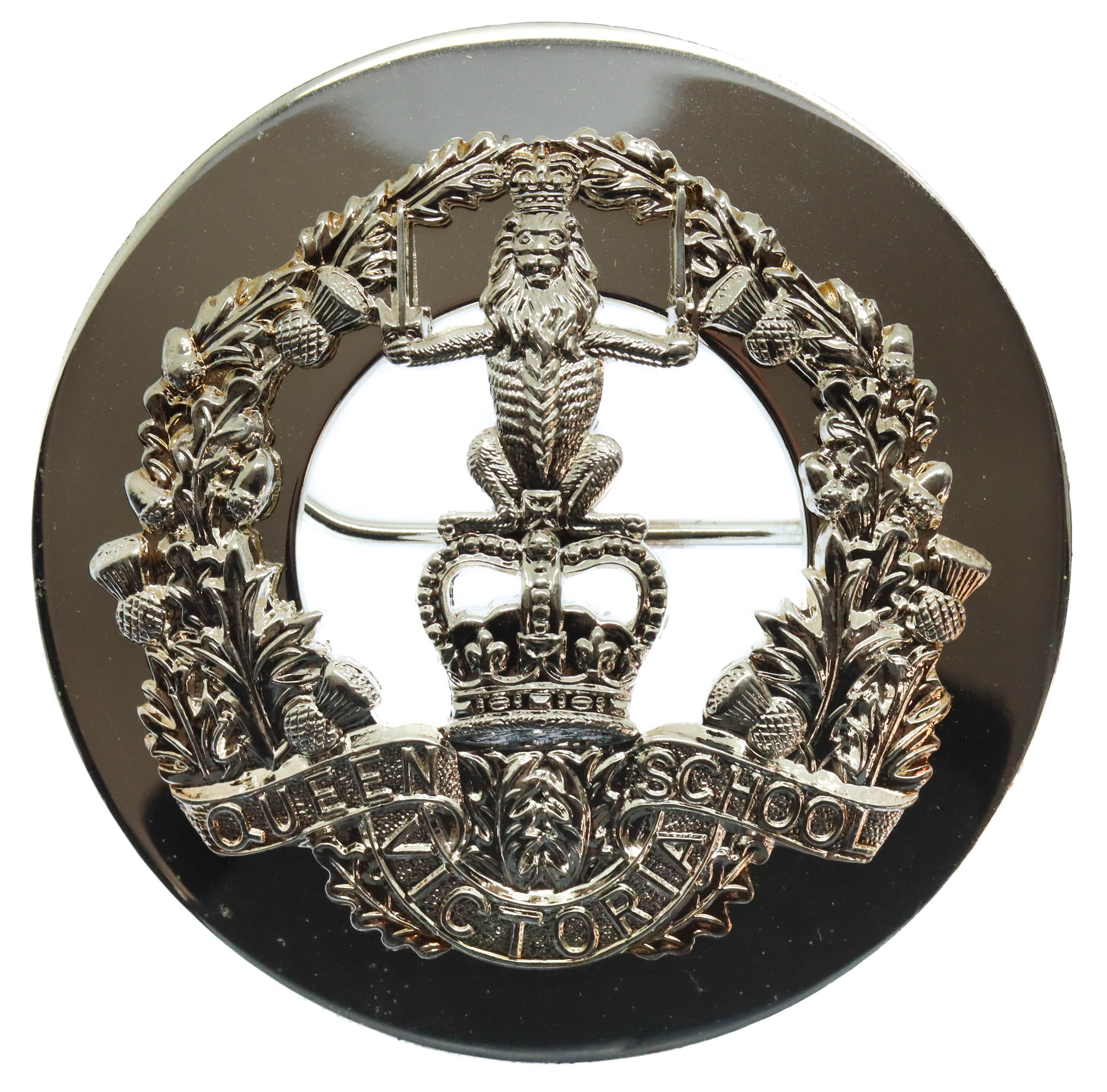 Queen Victoria School, Dunblane Pipers Plaid Brooch - Queen's Crown