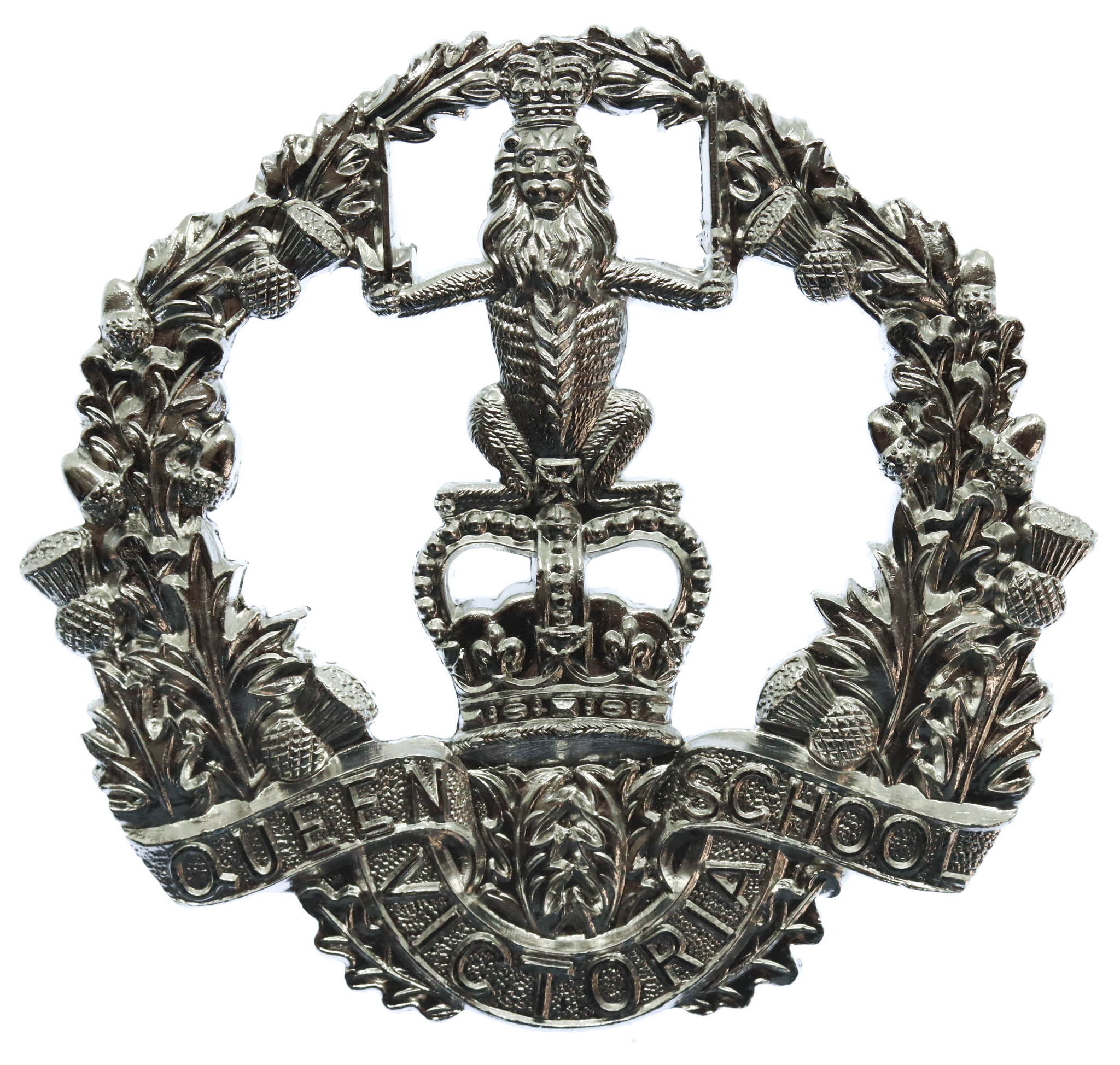 Queen Victoria School, Dunblane Anodised (Staybrite) Cap Badge - Queen's Crown