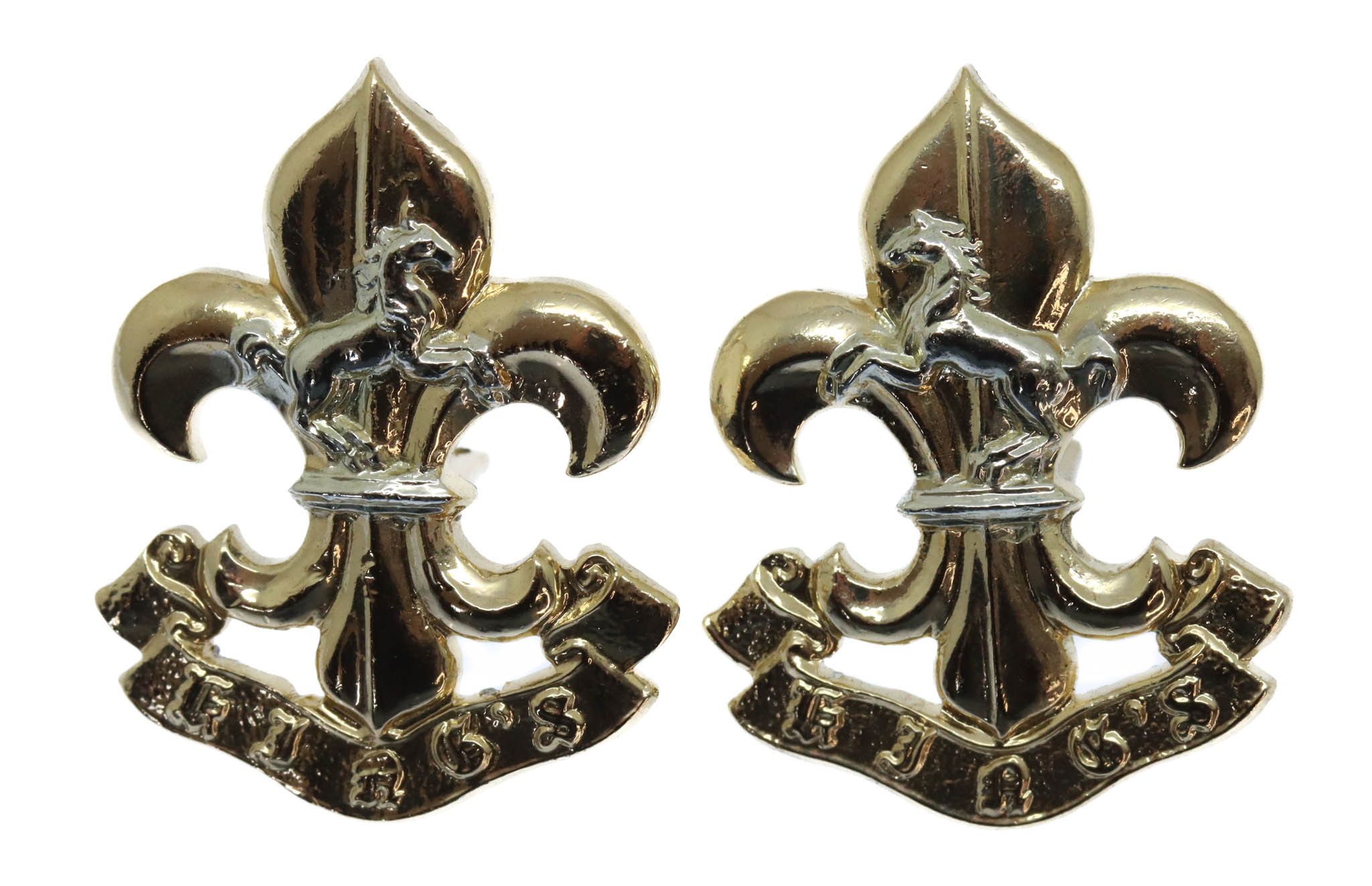 Pair of King's Regiment Anodised (Staybrite) Collar Badges