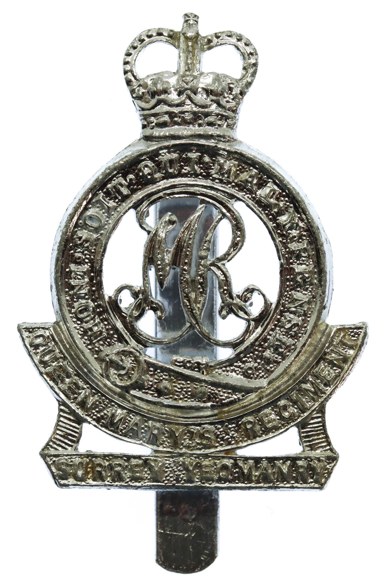 Surrey Yeomanry (Queen Mary's Regiment) Anodised (Staybrite) Cap Badge - Queen's Crown