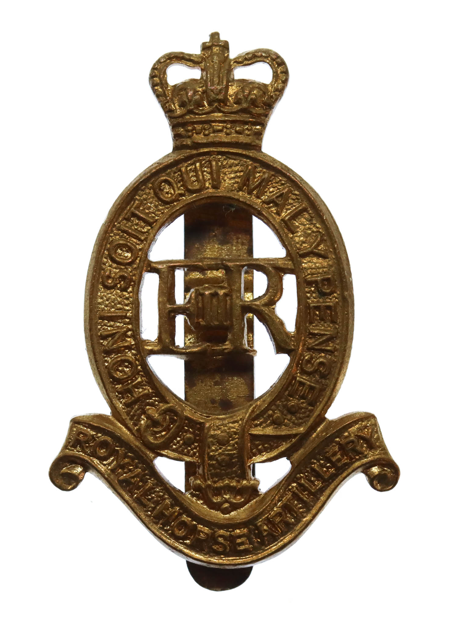 Royal Horse Artillery (R.H.A.) Brass Cap Badge - Queen's Crown