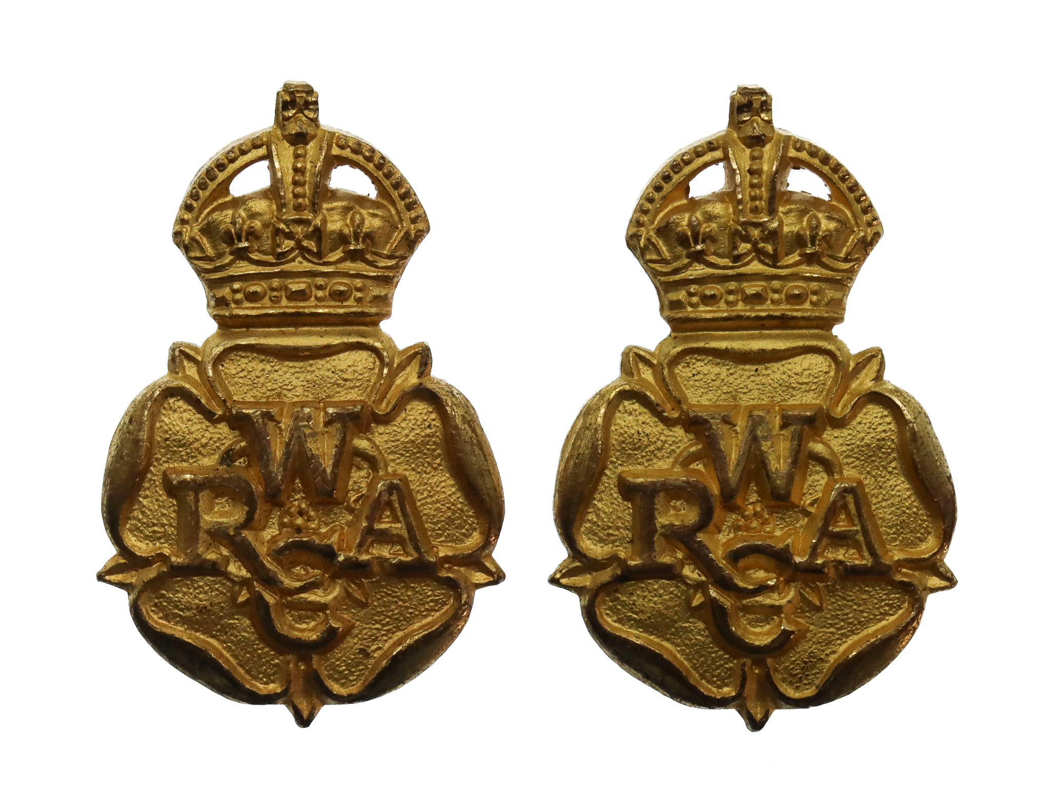 Pair of Women's Royal Army Corps (W.R.A.C.) Officer's Gilt Collar Badges - King's Crown