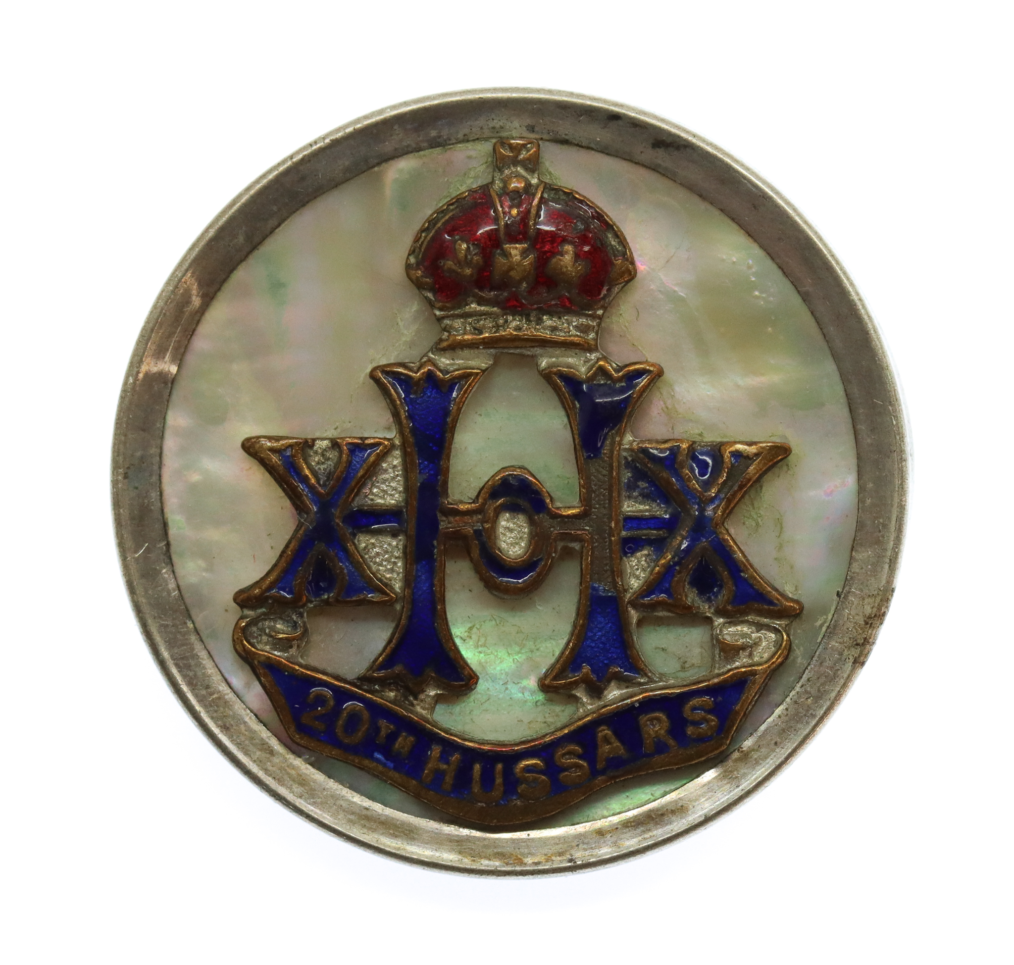 20th Hussars Mother of Pearl & Silver Rim Sweetheart Brooch