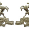 Pair of Queen's Own Buffs, Royal Kent Regiment Officer's Silvered Collar Badges