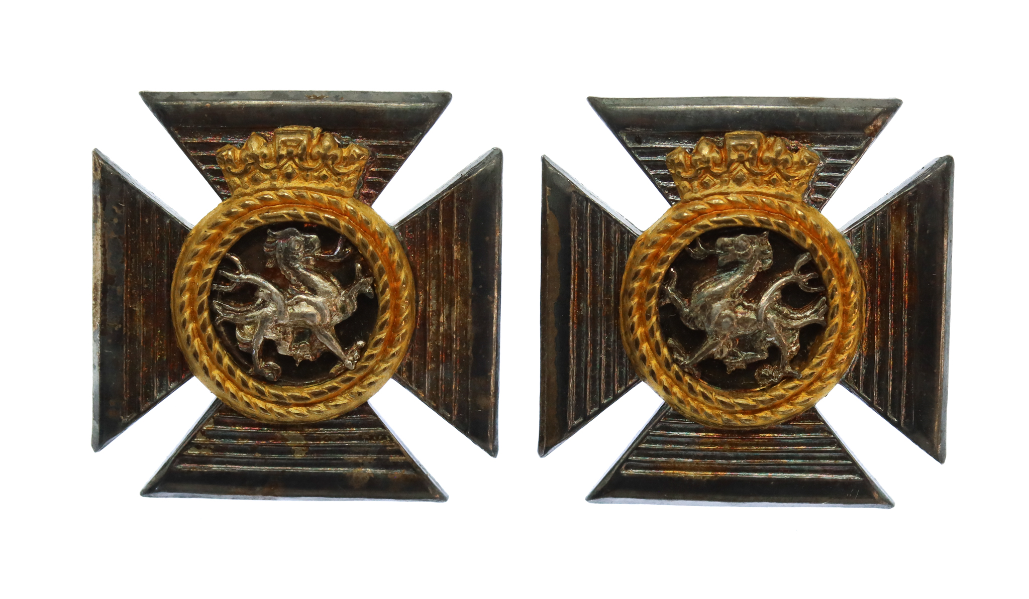 Pair of Duke of Edinburgh's Royal Regiment Officer's Silvered & Gilt Collar Badges