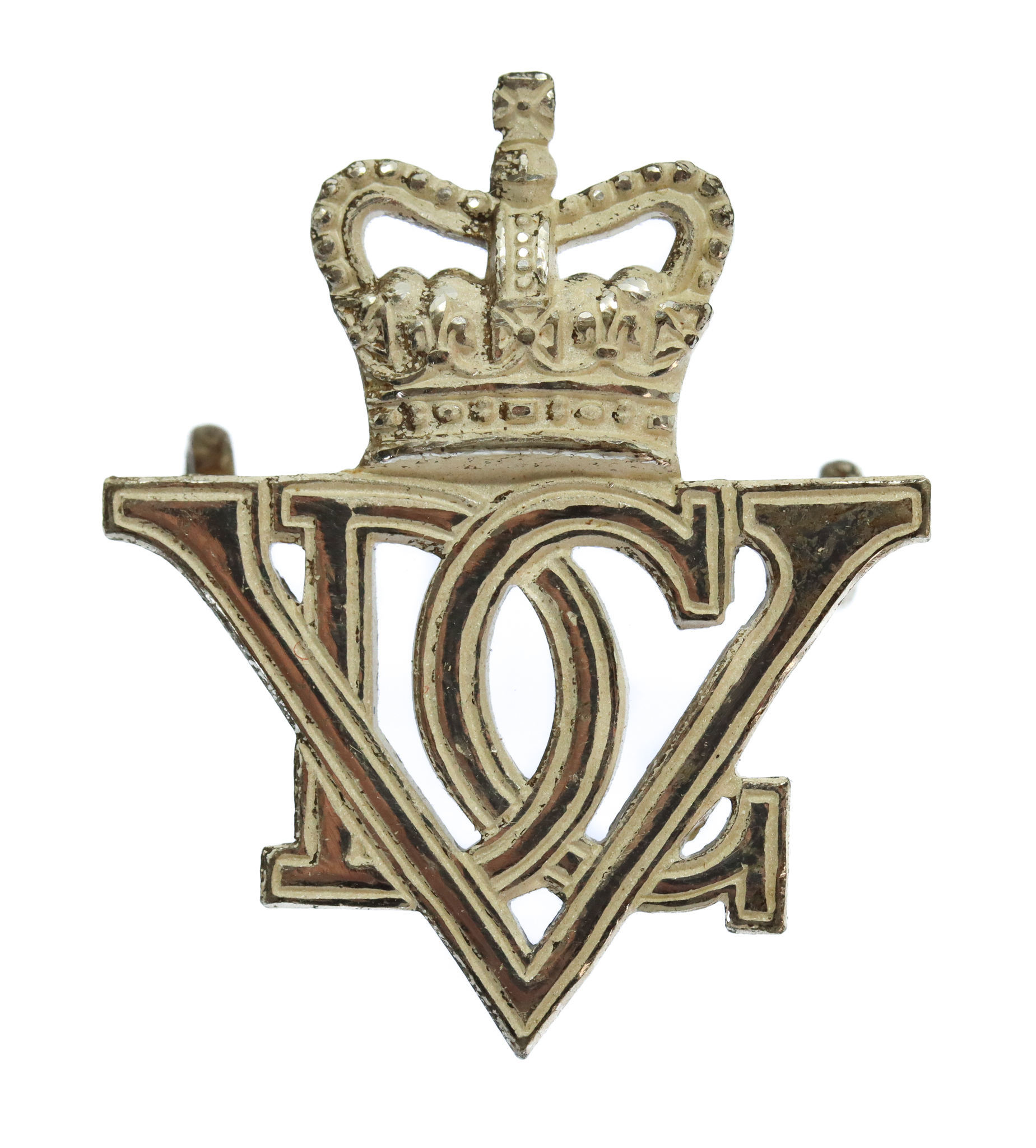 5th (Royal Inniskilling) Dragon Guards Officer's Silvered Cap Badge - Queen's Crown