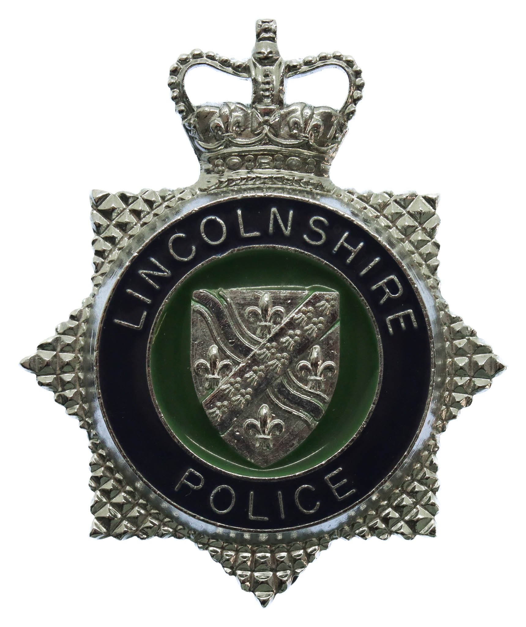 Lincolnshire Police Enamelled Star Cap Badge - Queen's Crown