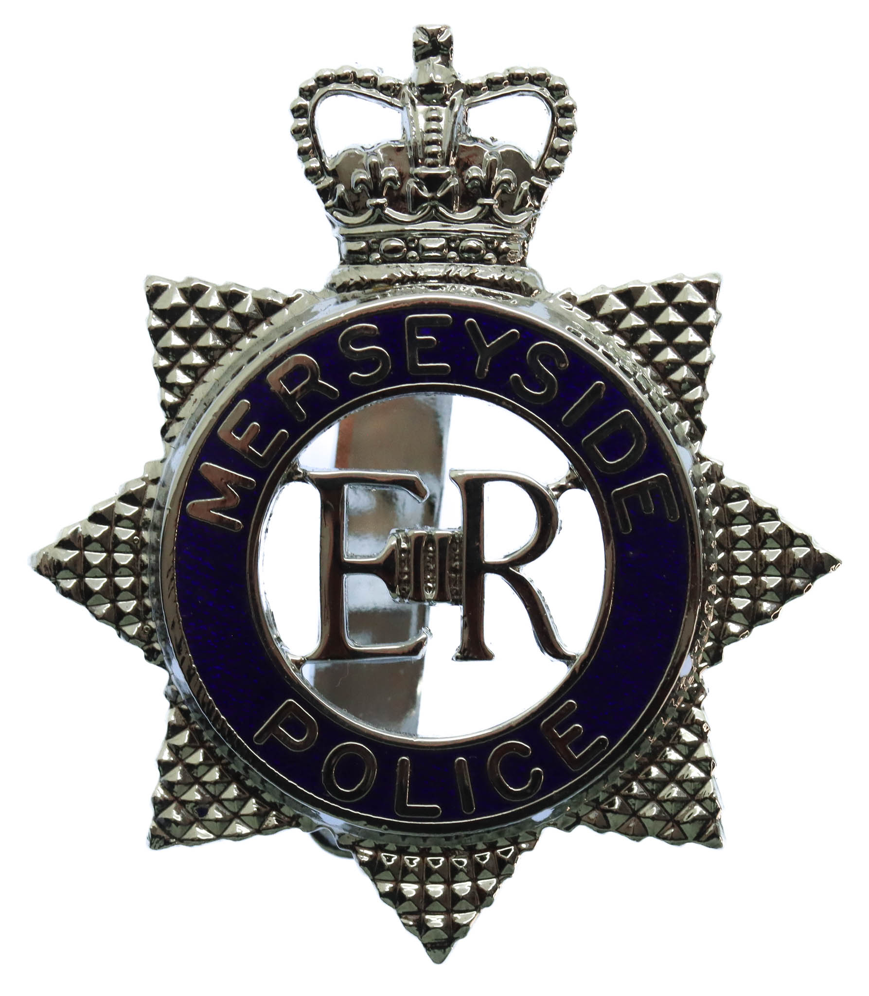 Merseyside Police Enamelled Star Cap Badge - Queen's Crown