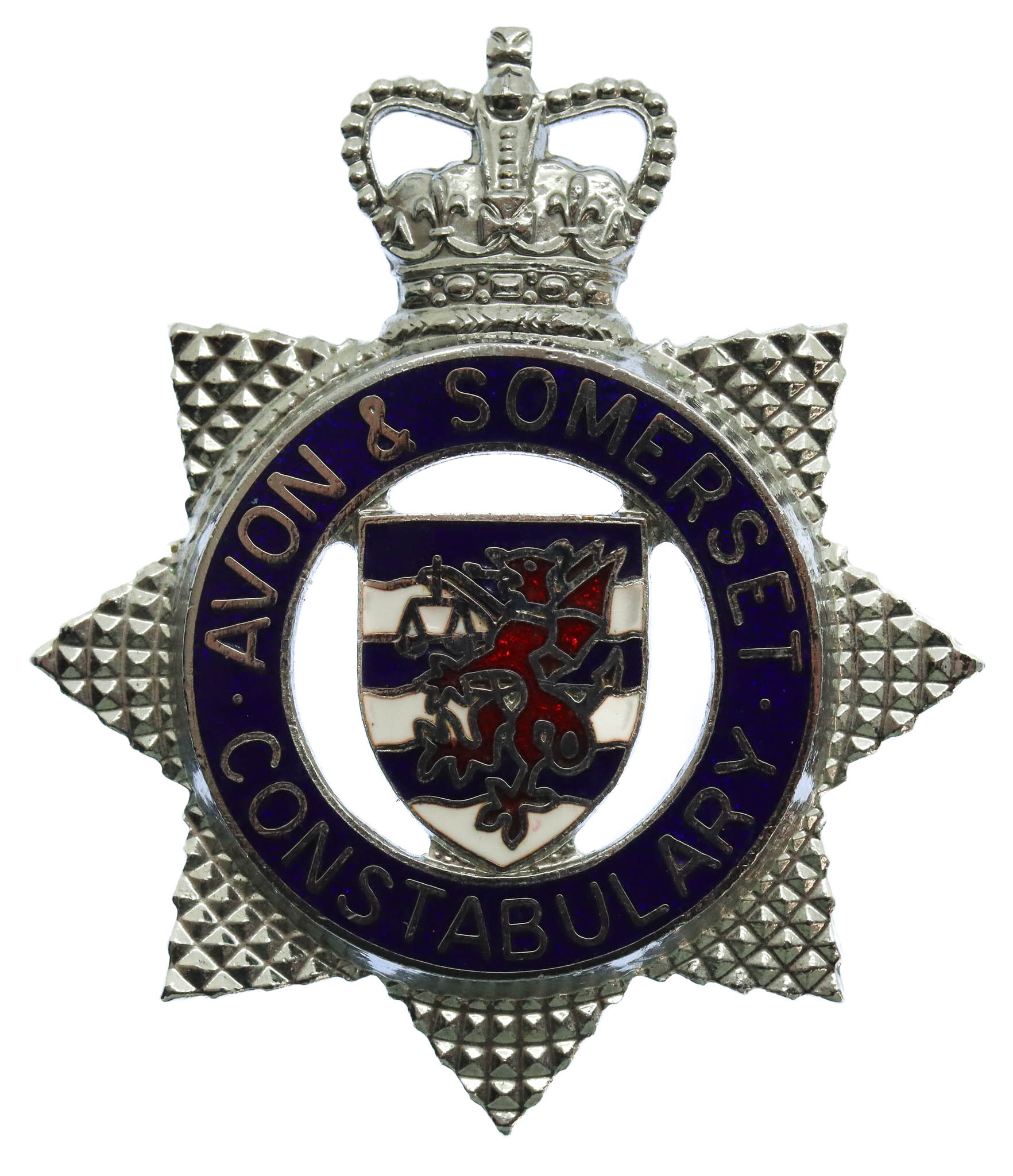 Avon & Somerset Constabulary Enamelled Star Cap Badge - Queen's Crown