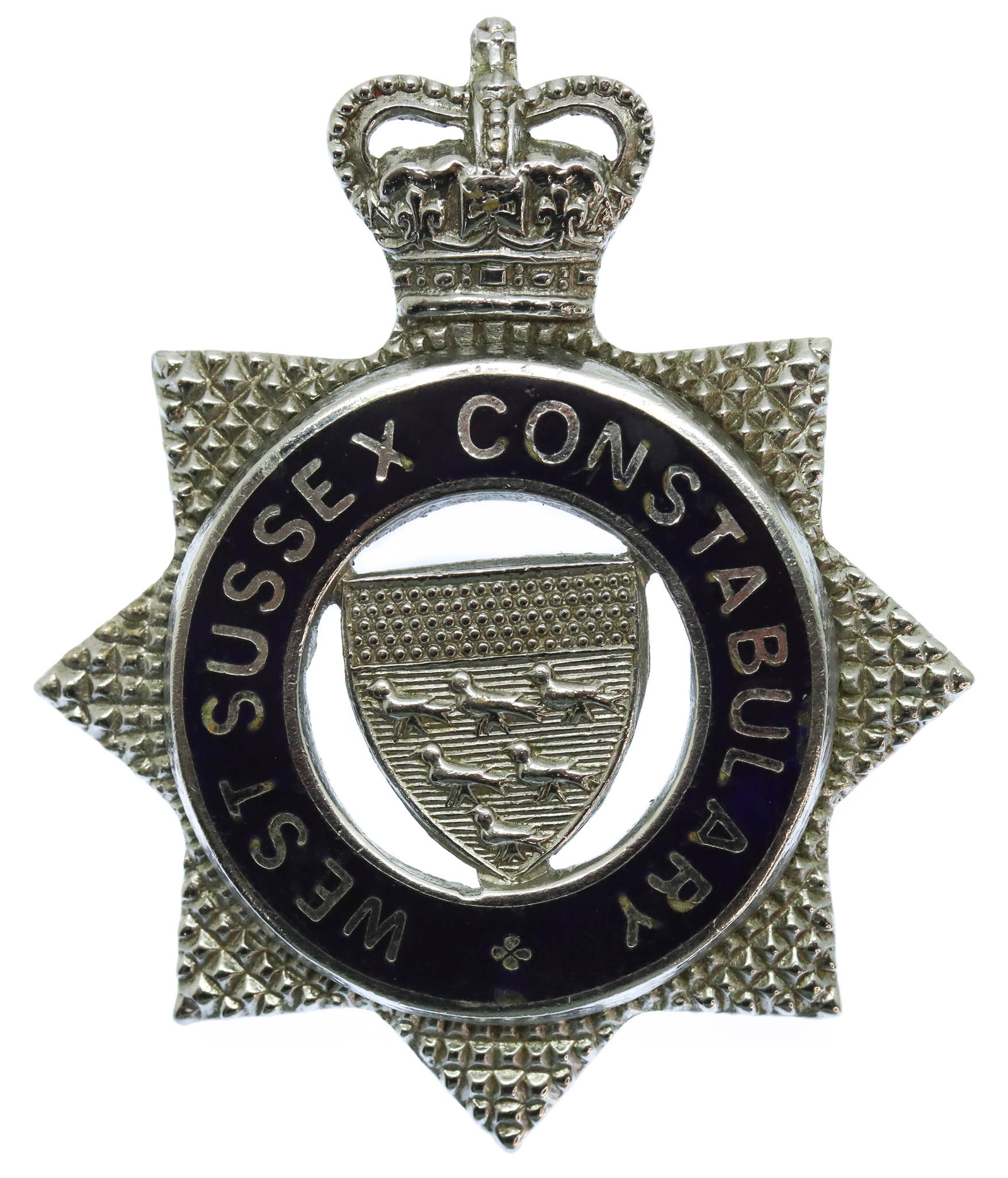 West Sussex Constabulary Senior Officer's Enamelled Cap Badge - Queen's Crown