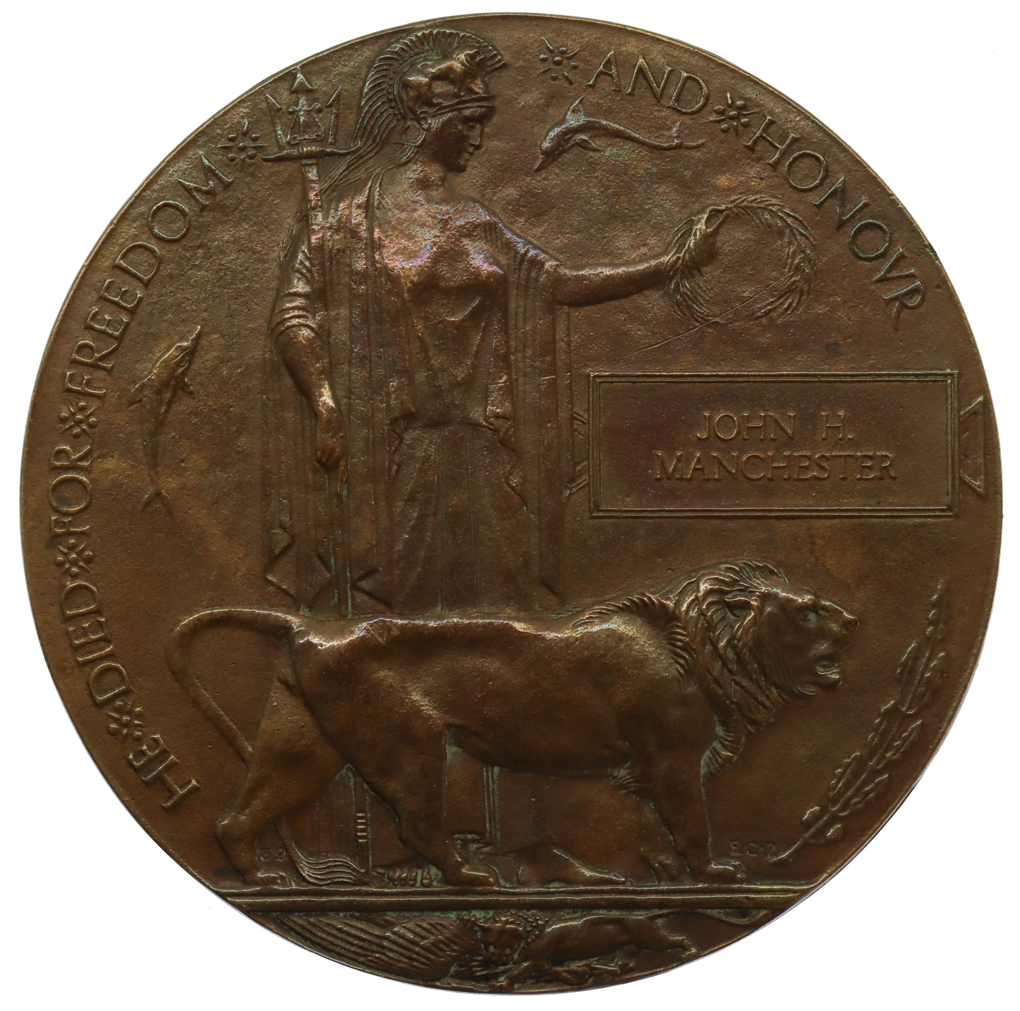 WW1 Memorial Plaque (Death Penny) - Rifleman John Harold Manchester, 5th Bn. King's (Liverpool) Regiment