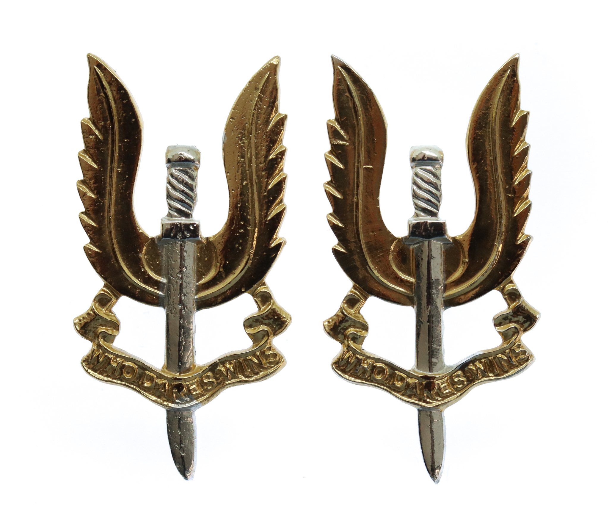Pair of Special Air Service (SAS) Anodised (Staybrite) Collar Badges