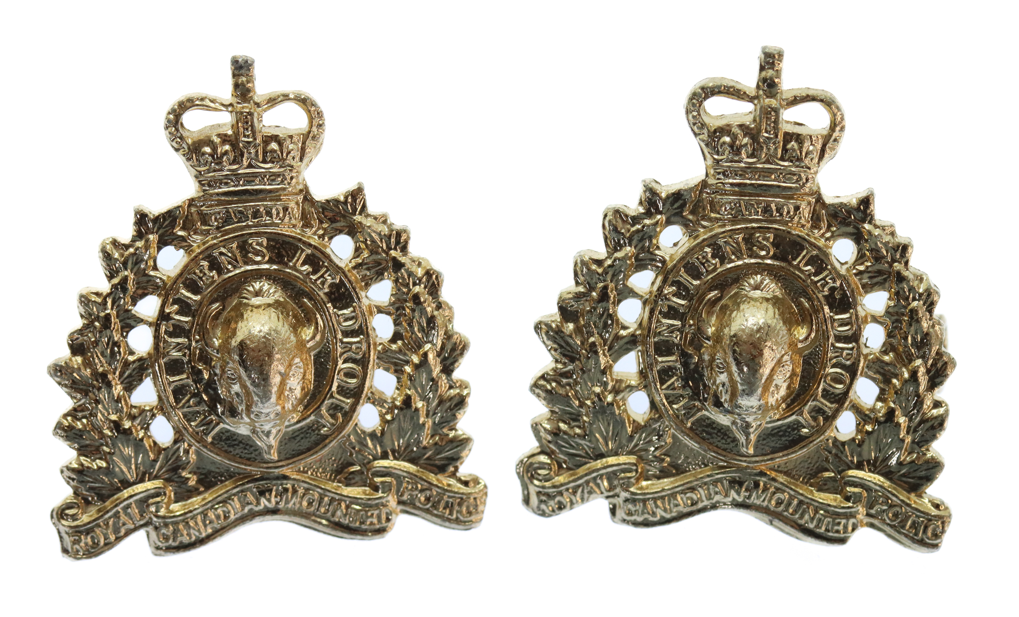 Pair of Royal Canadian Mounted Police (RCMP) Anodised (Staybrite) Collar Badges